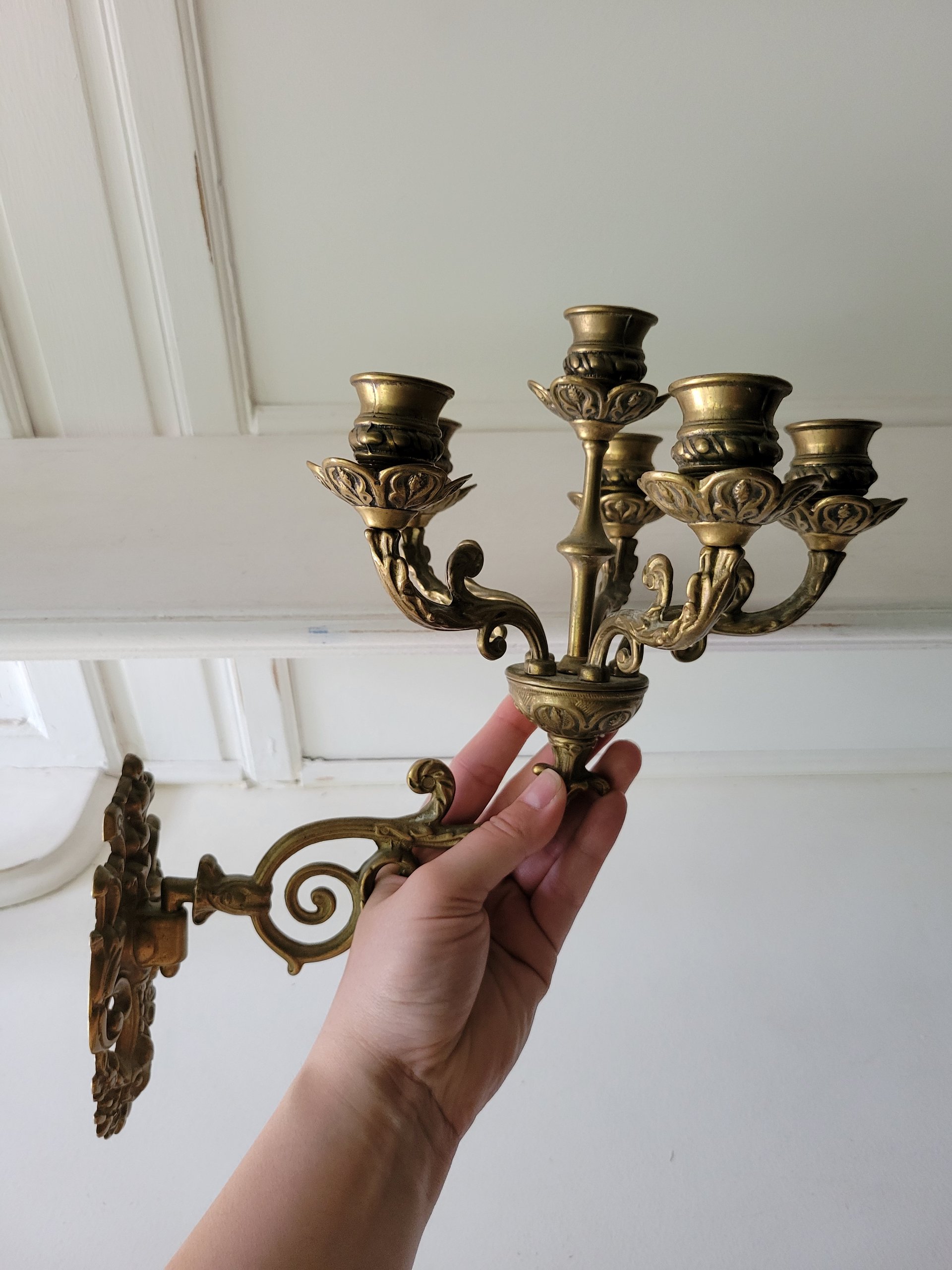 Five-Arm Solid Brass Wall Sconce — view 5