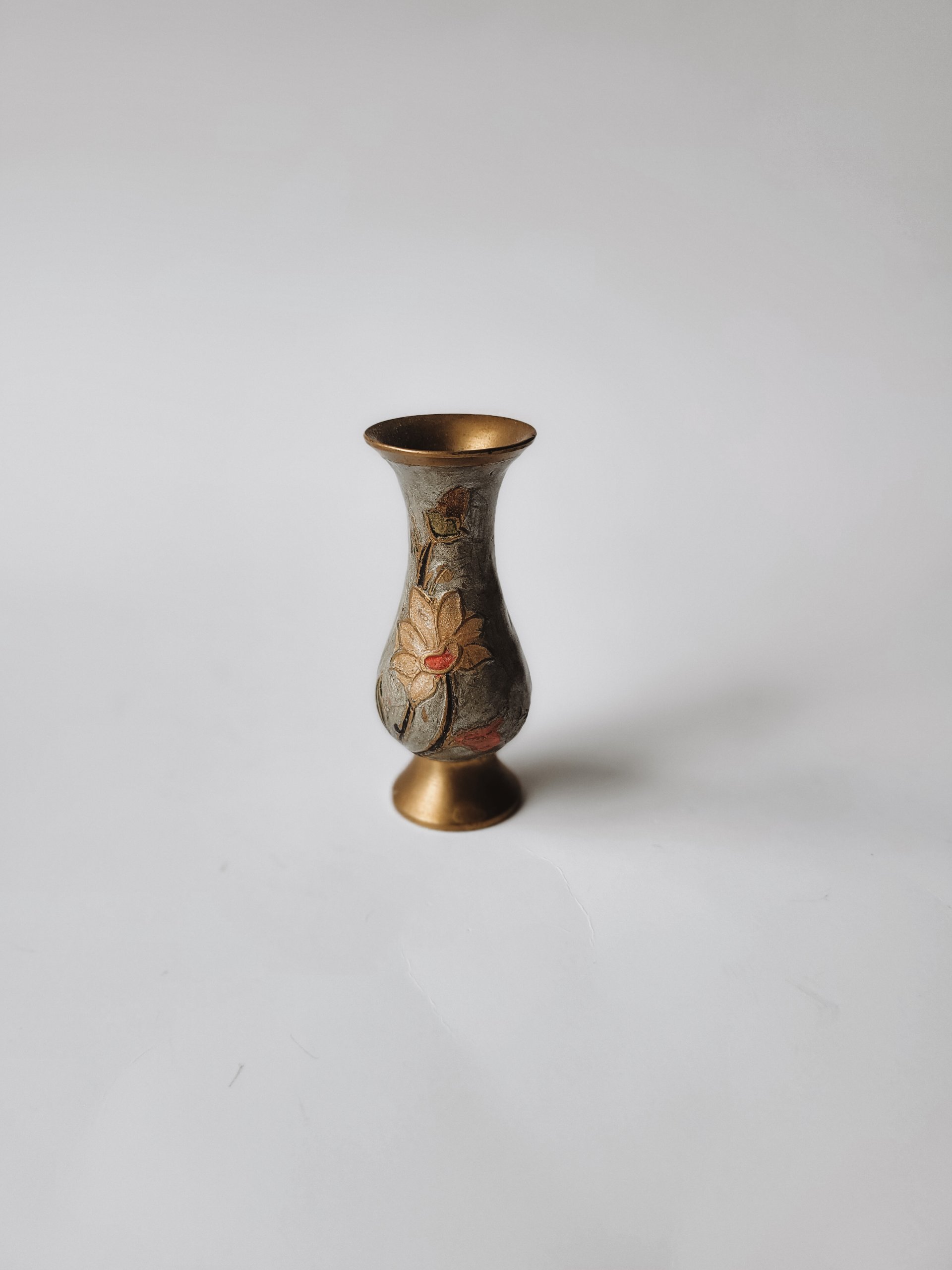 Tiny Brass Enamel Bud Vase
