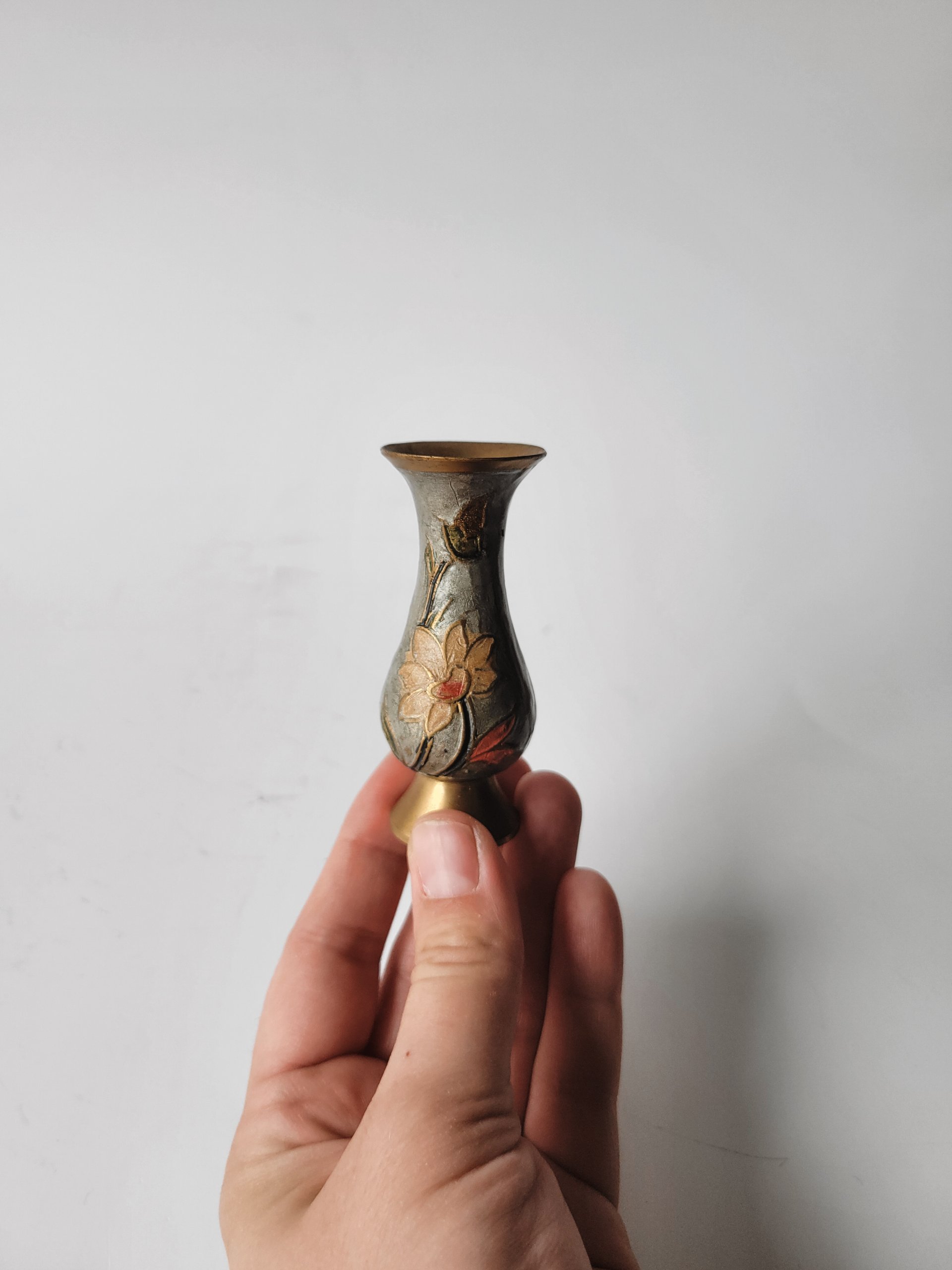 Tiny Brass Enamel Bud Vase — view 3