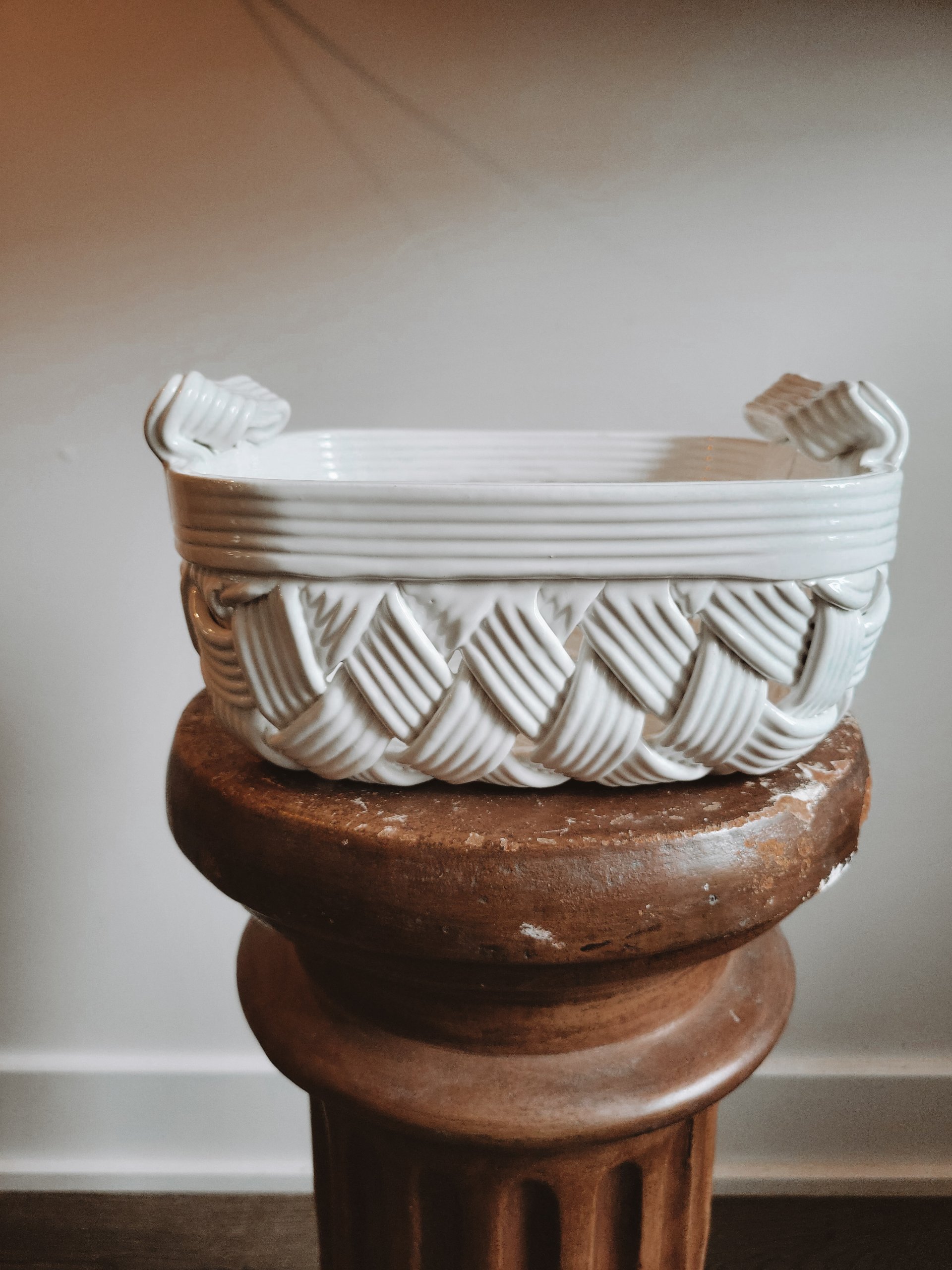 Vintage Italian Woven Ceramic Basket — view 2