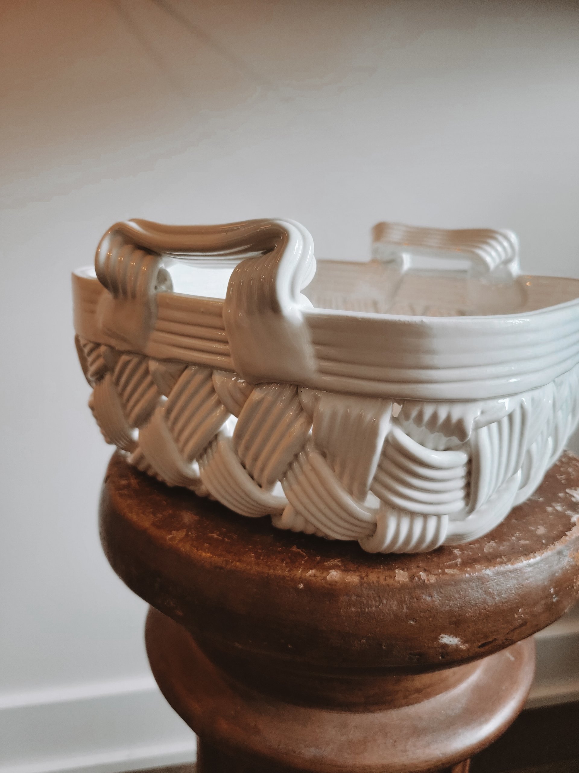 Vintage Italian Woven Ceramic Basket — view 3