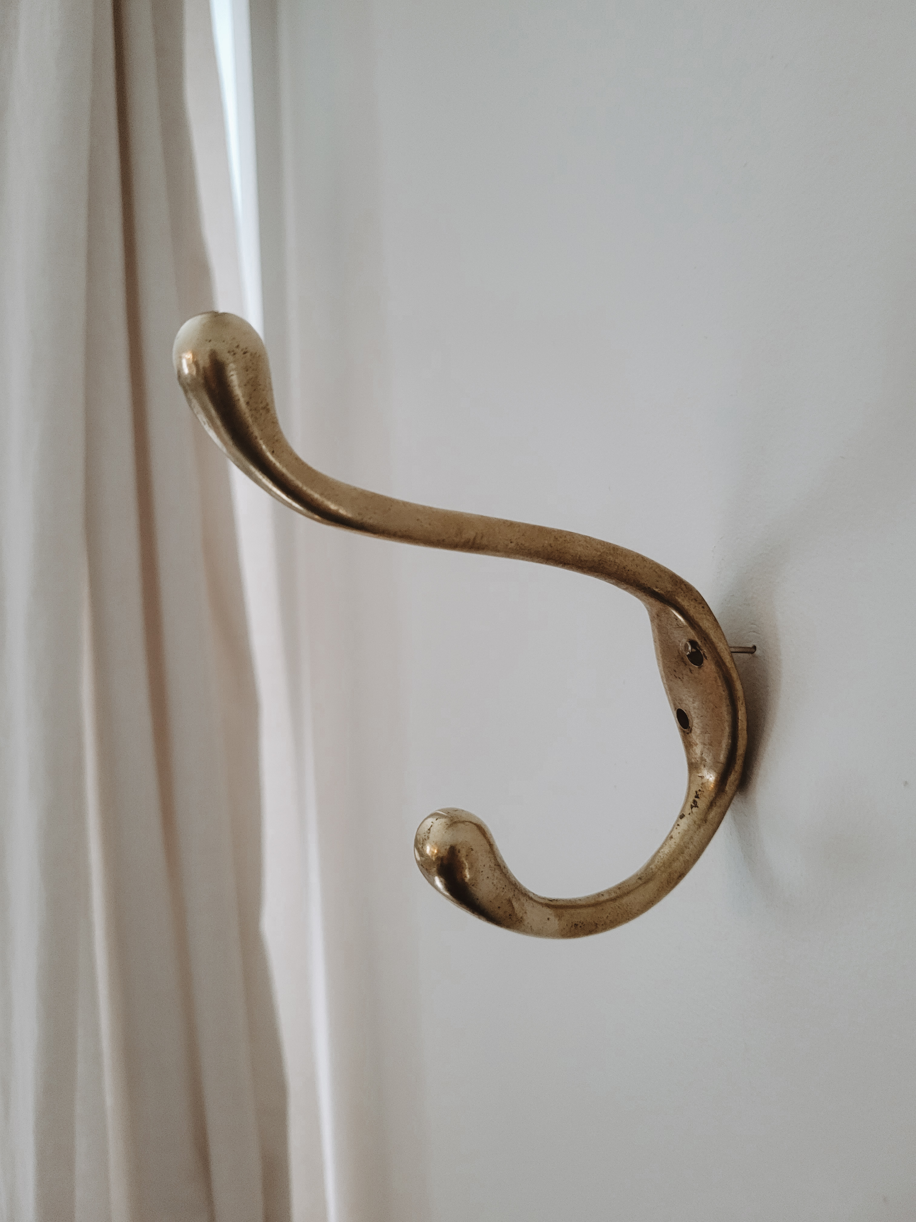 Pair of Vintage Brass Wall Hooks — view 2