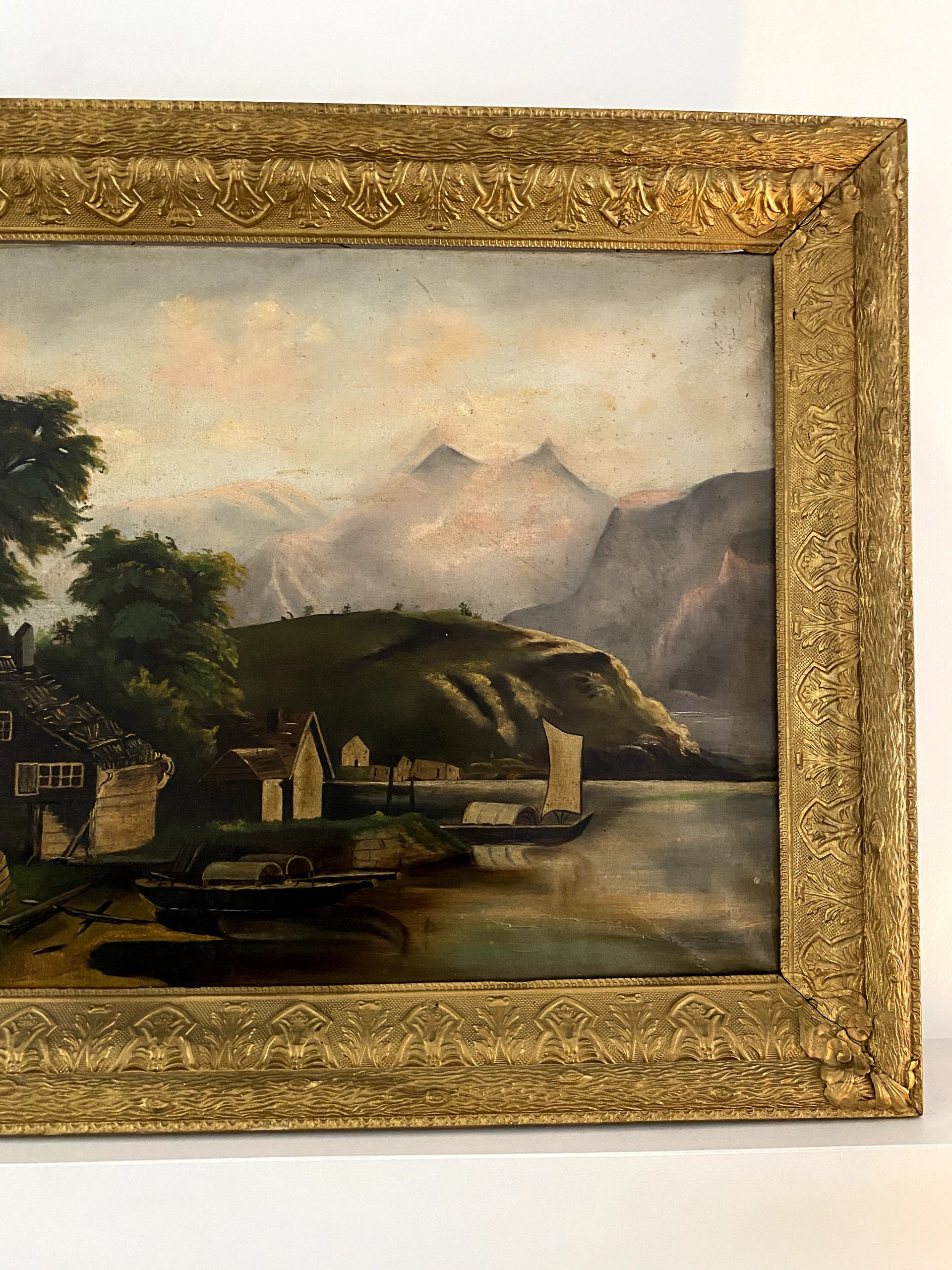 Antique Framed Oil Landscape on Canvas — view 3