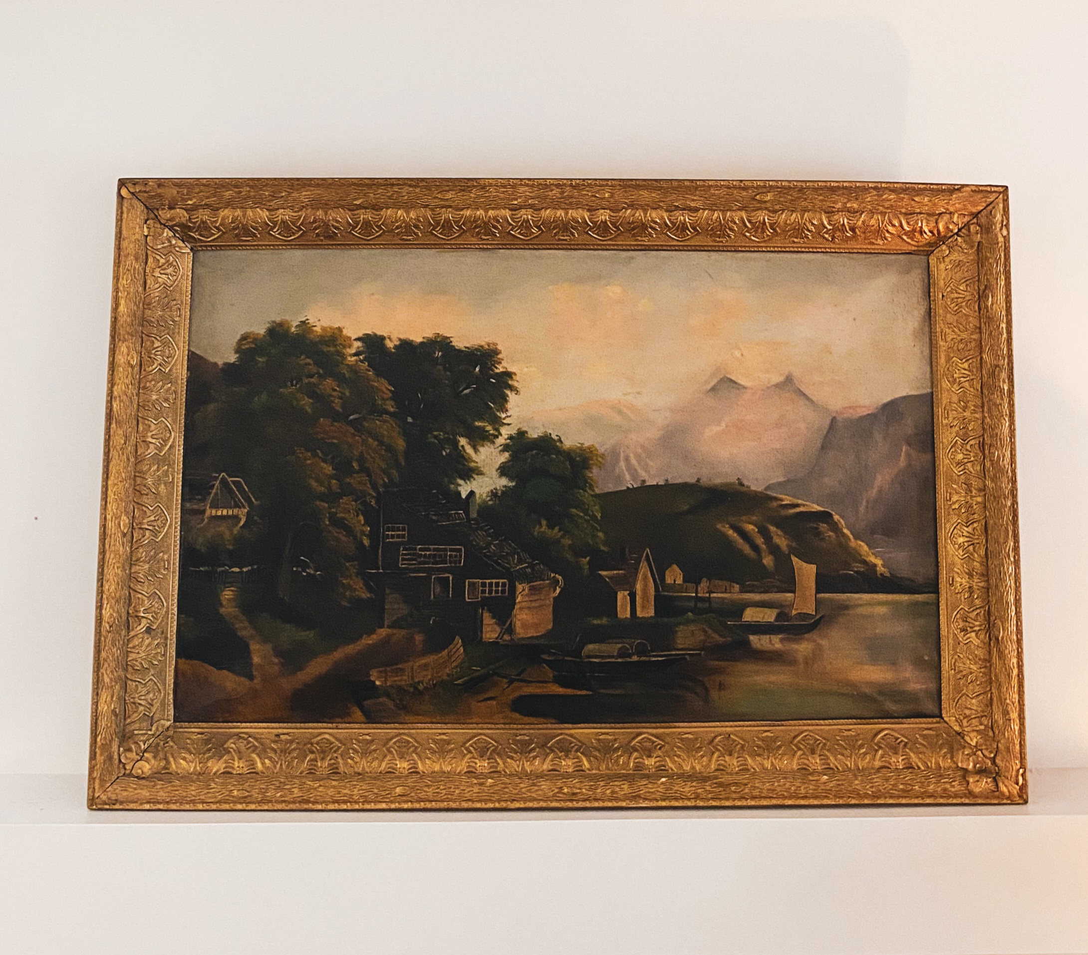Antique Framed Oil Landscape on Canvas