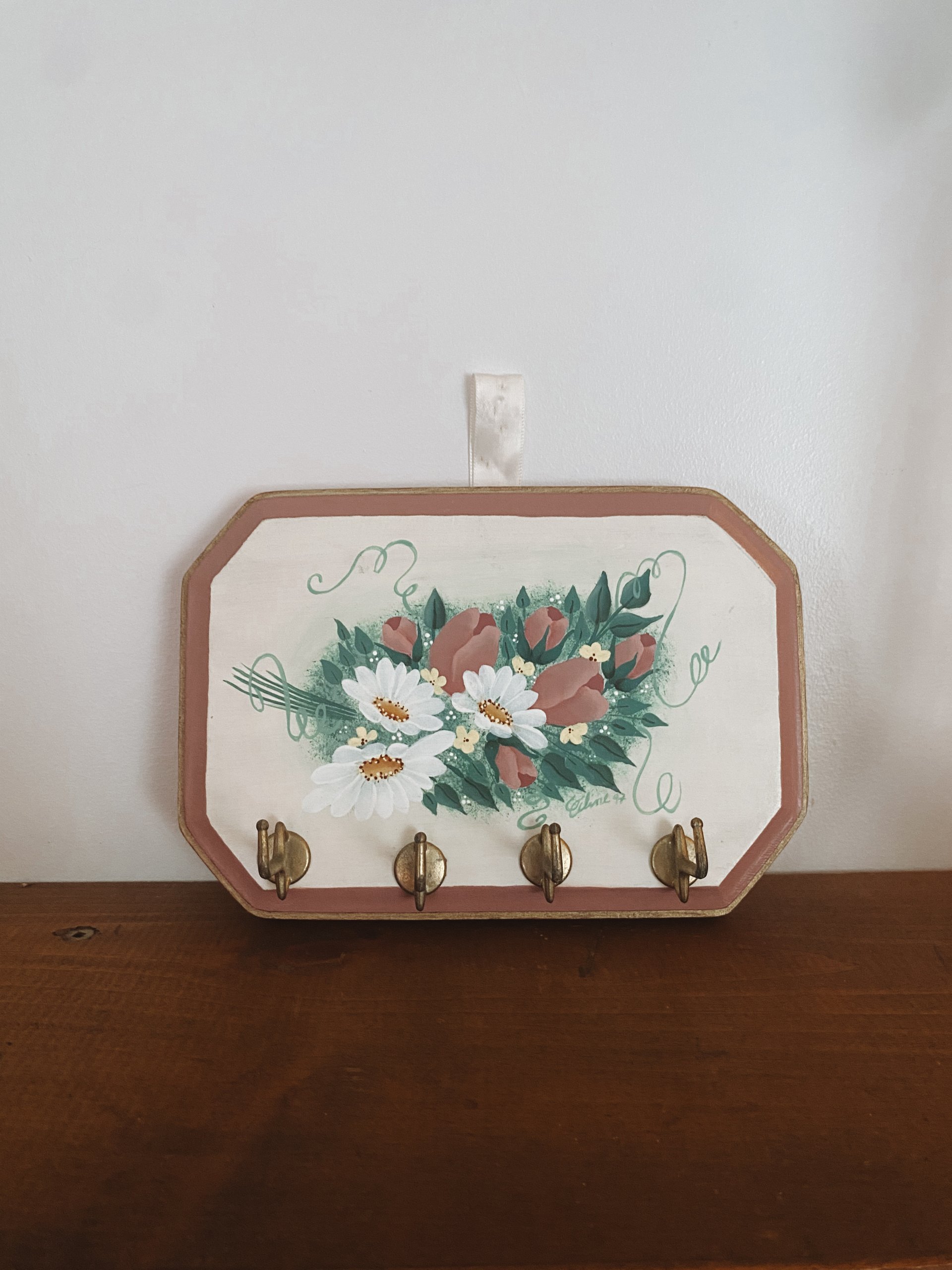 Vintage Hand-painted Floral Key Rack