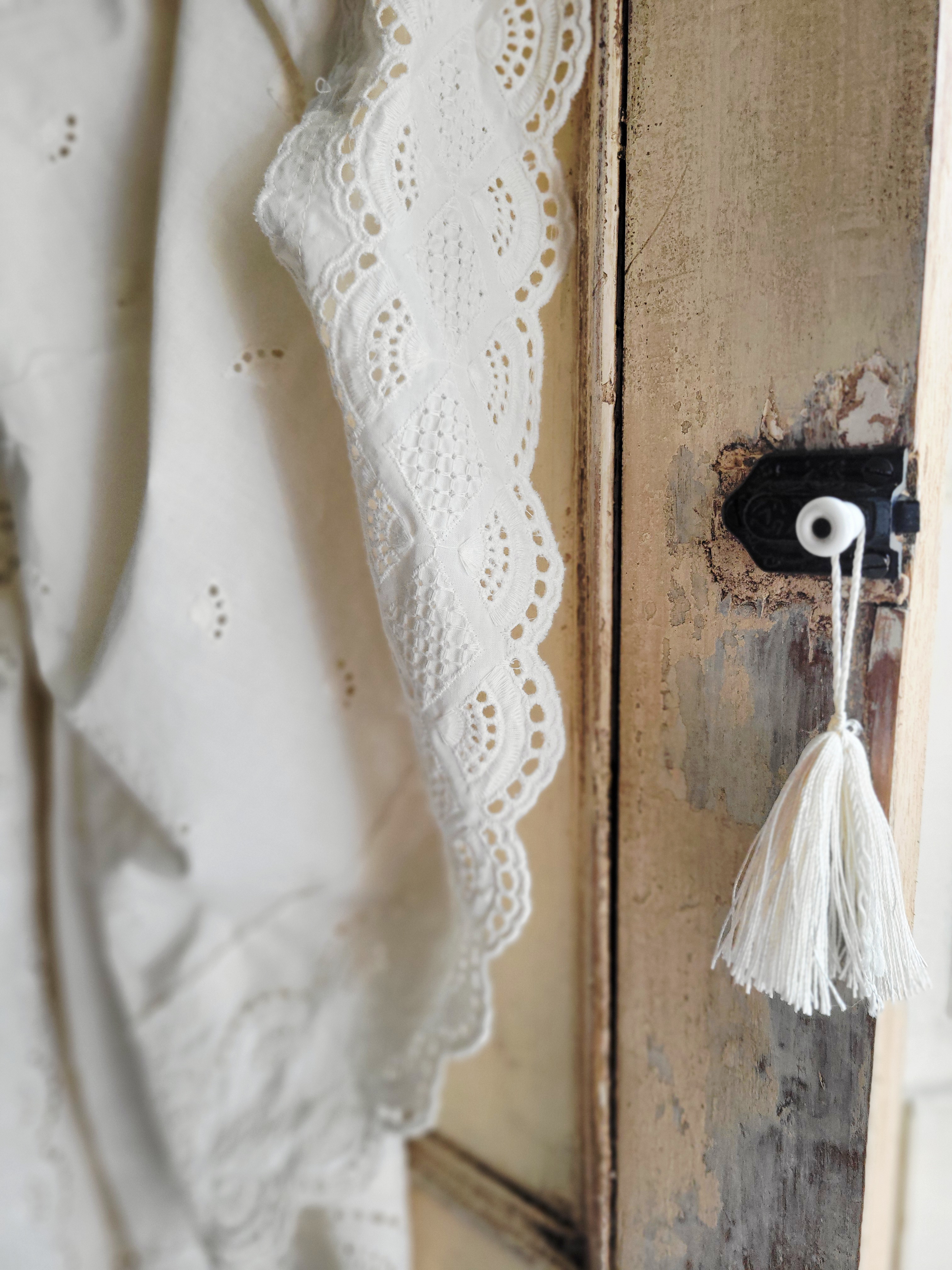Vintage Embroidered White Table Cloth