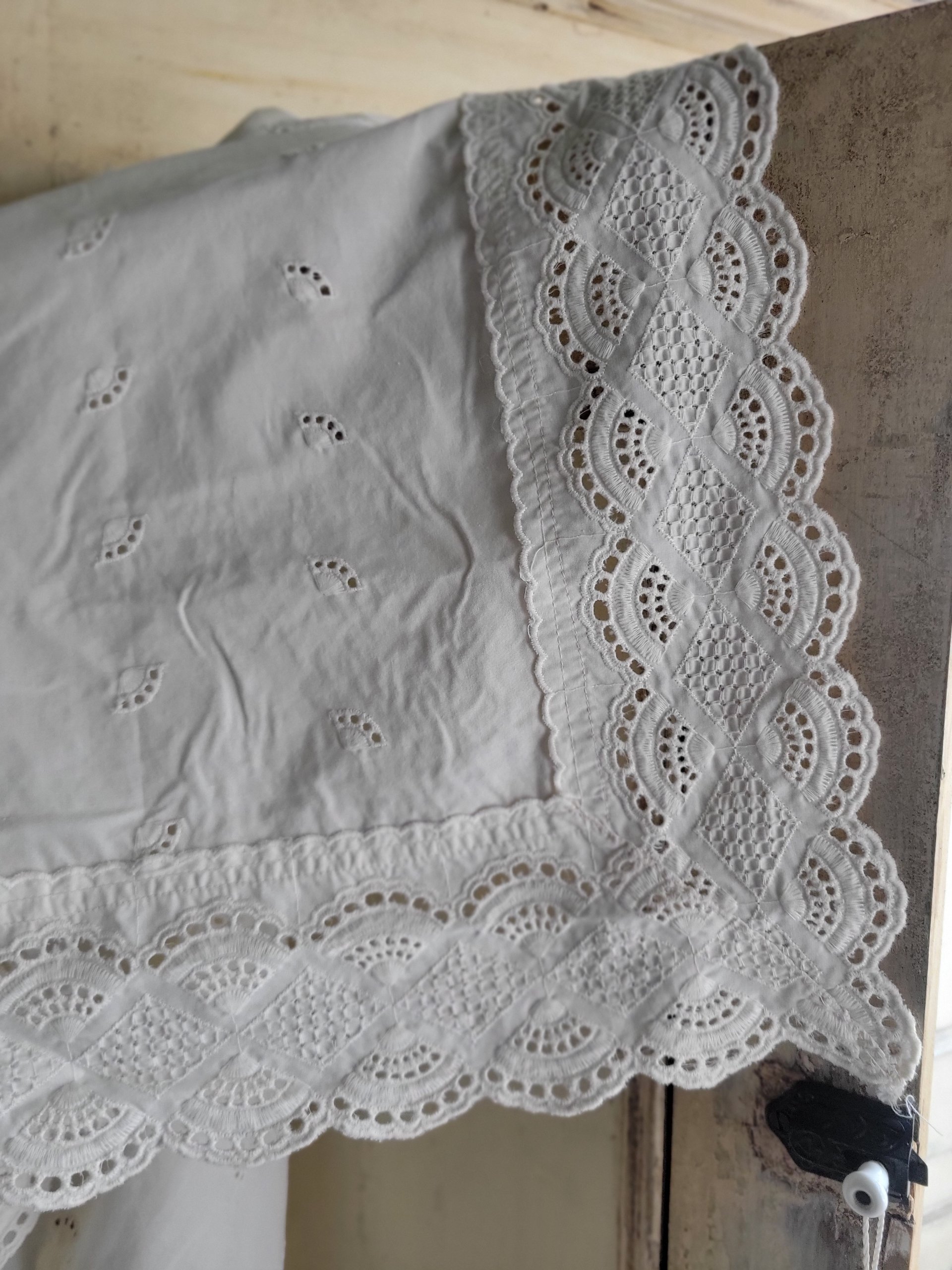 Vintage Embroidered White Table Cloth — view 2