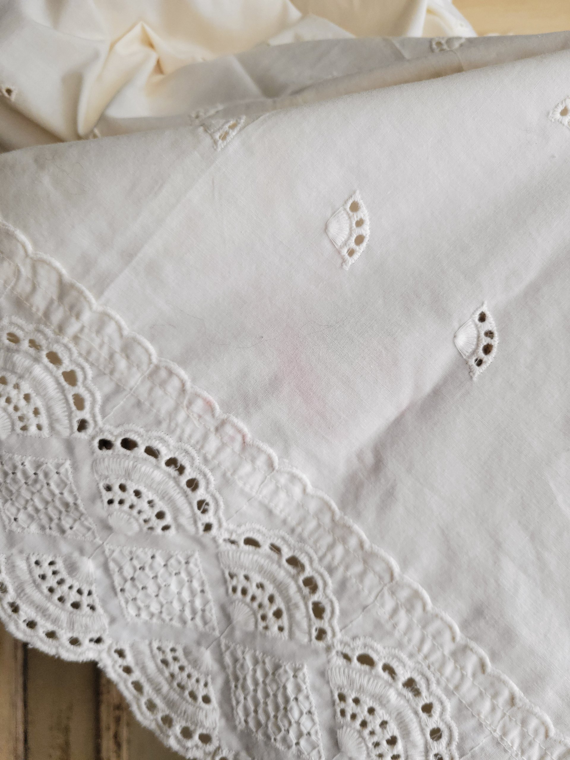 Vintage Embroidered White Table Cloth — view 3