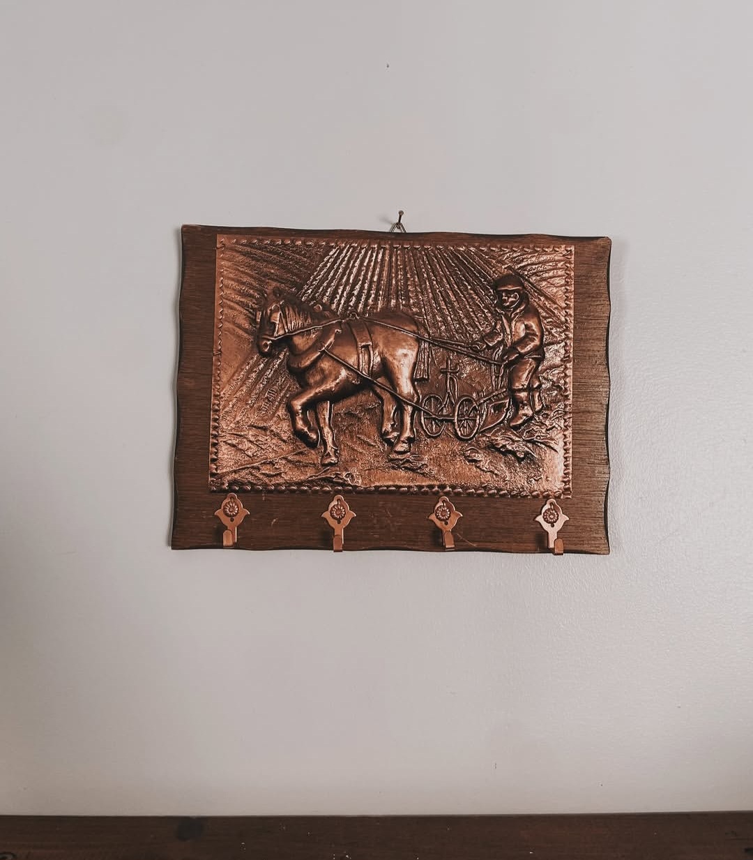Vintage Wood and Copper Key Rack
