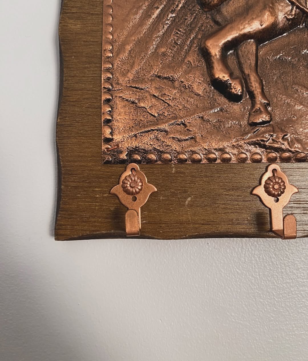 Vintage Wood and Copper Key Rack — view 2