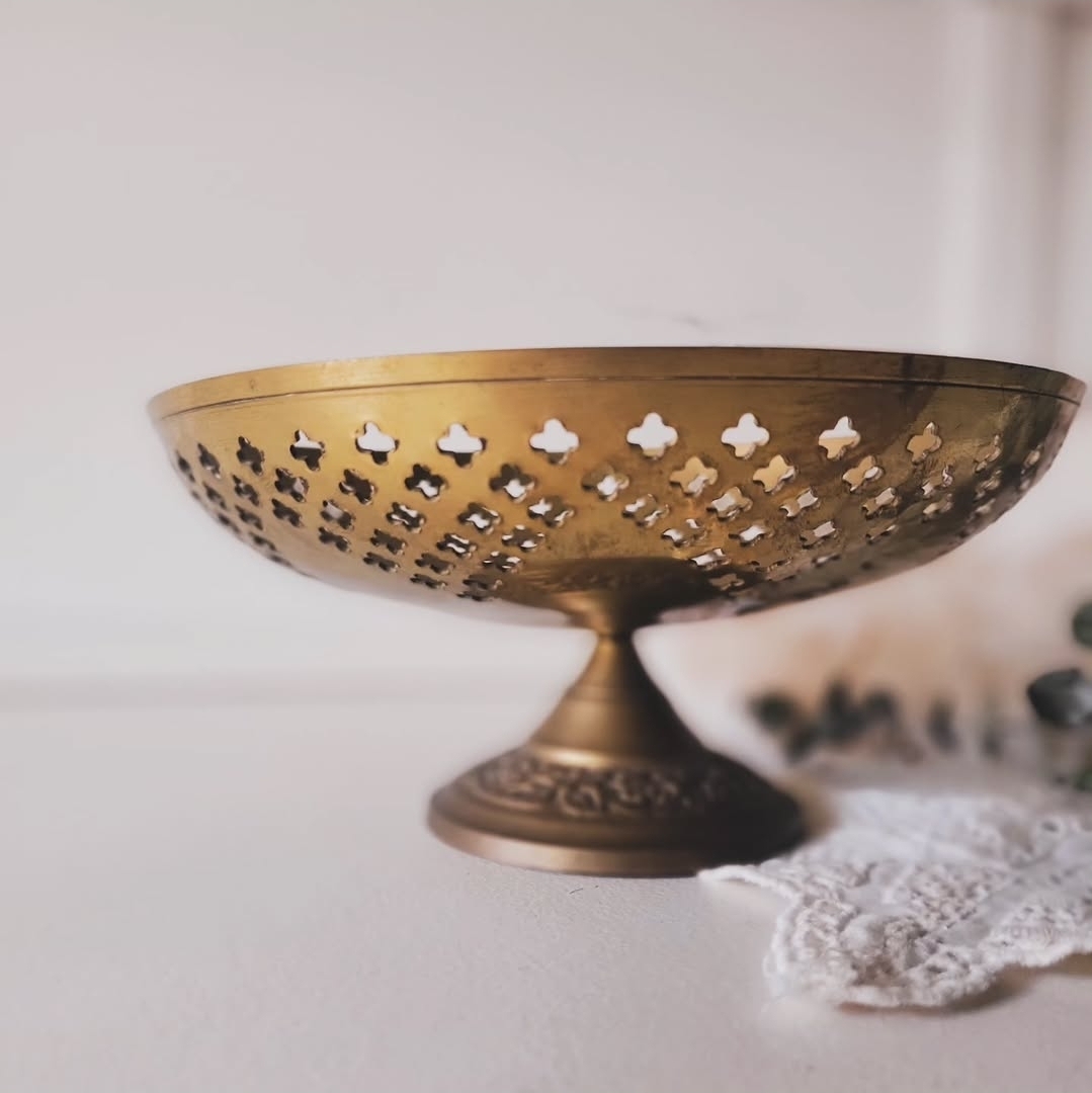 Vintage Pierced Brass Pedestal Bowl