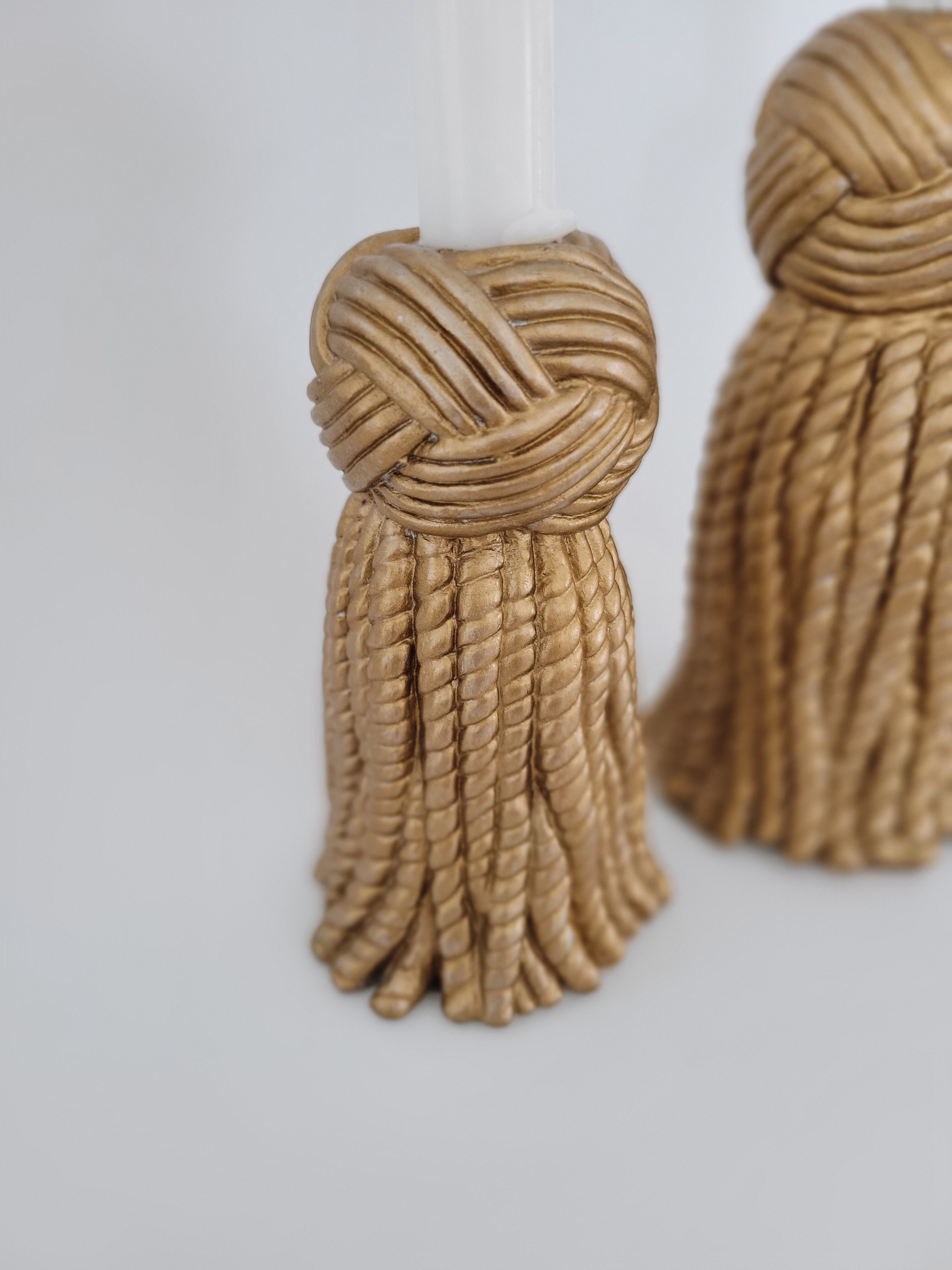 Pair of Hollywood Regency Tassel Candleholders — view 2