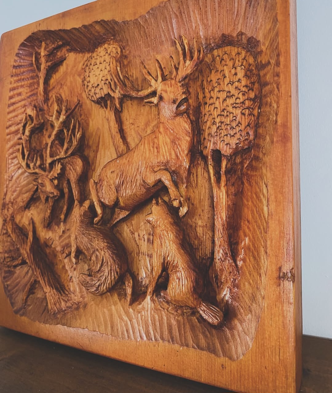 Hand-Carved Woodland Wildlife Plaque — view 3