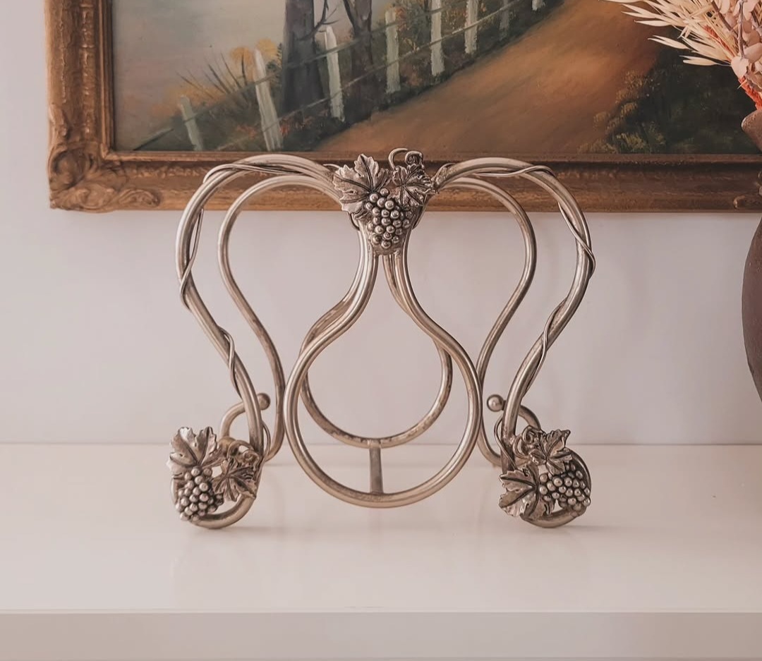 Pewter and Metal Grapevine Wine Holder