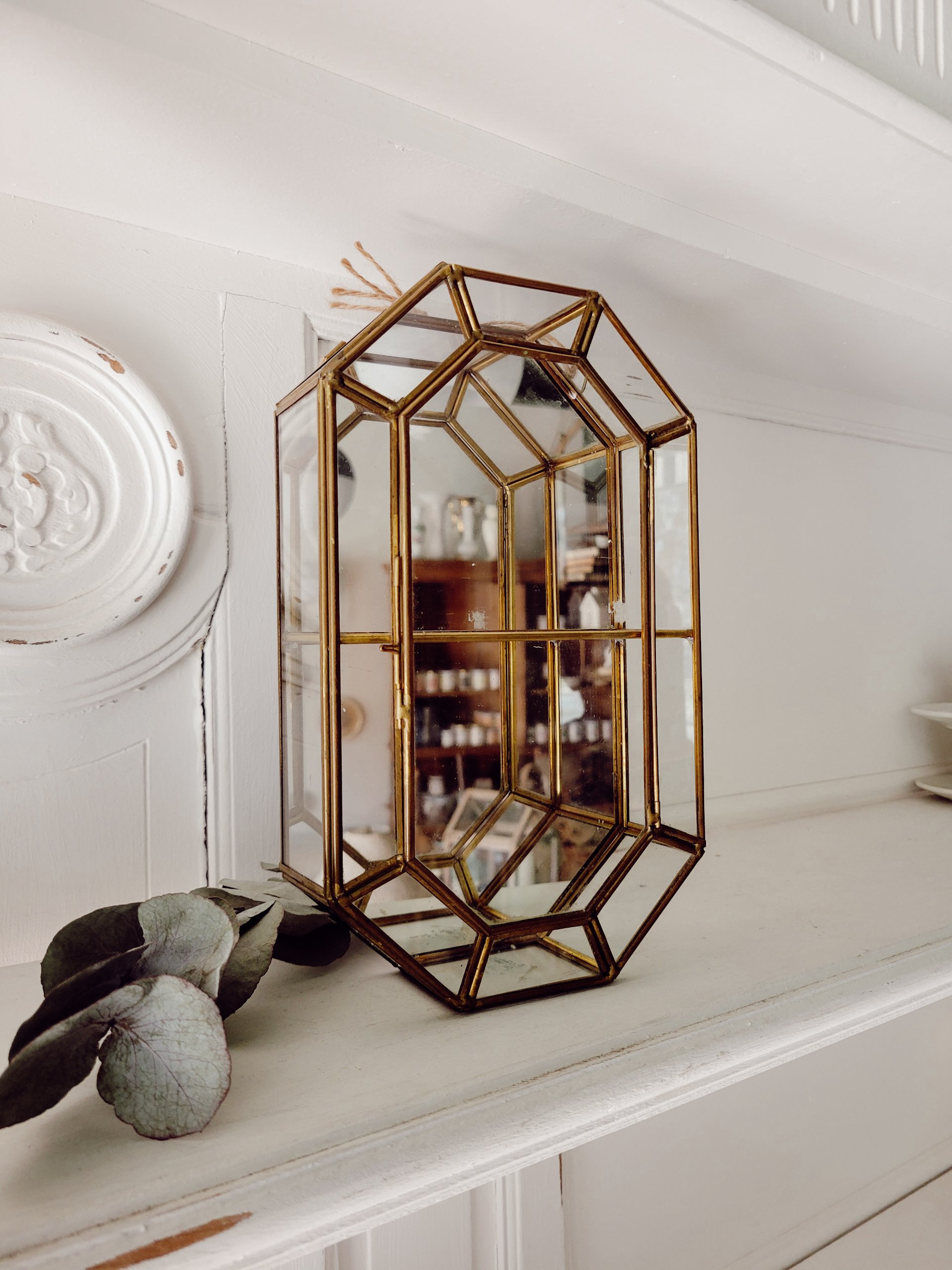 Vintage Brass & Glass Mirrored Curio Cabinet — view 2