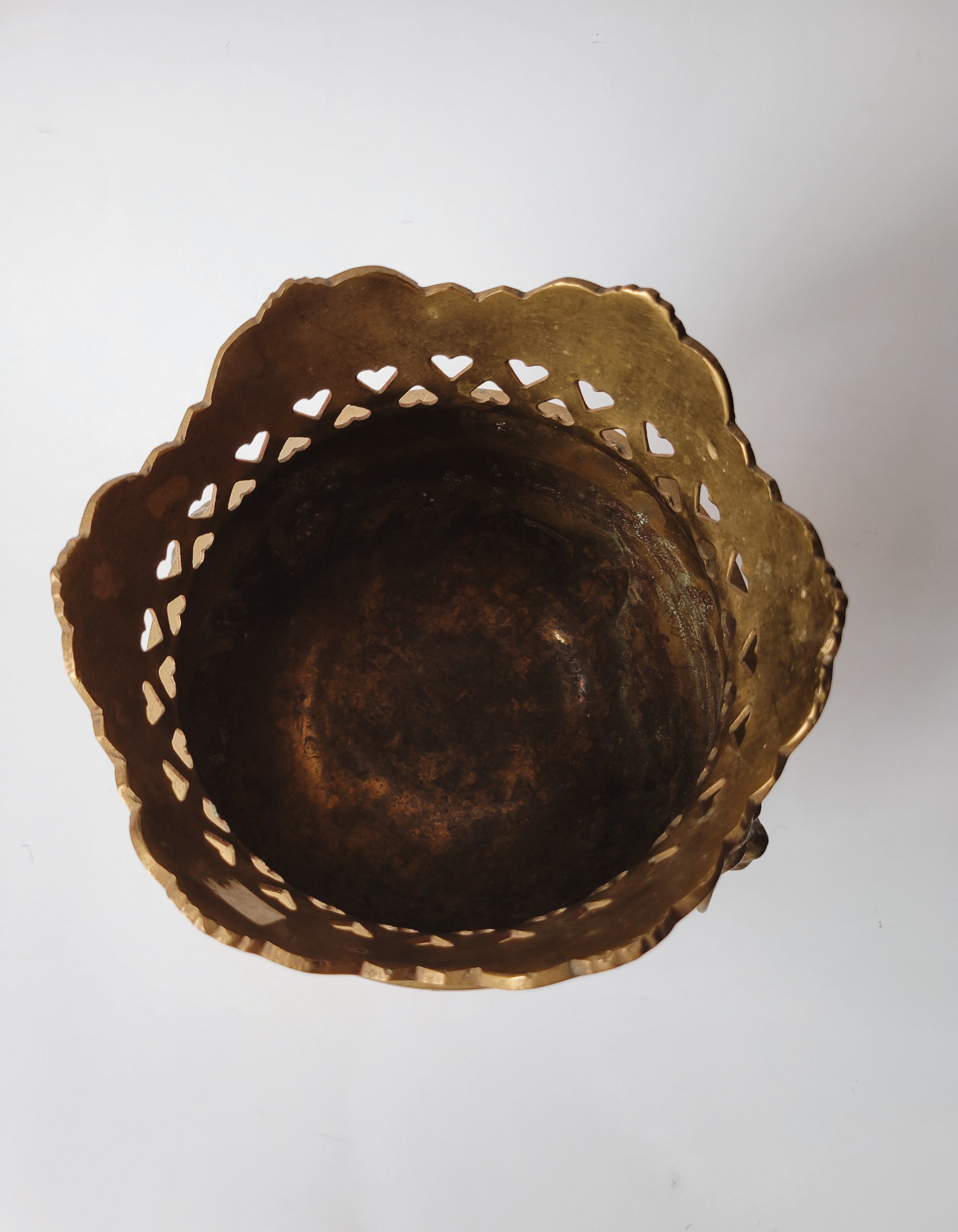 Footed Brass Cachepot with Lion Handles — view 4