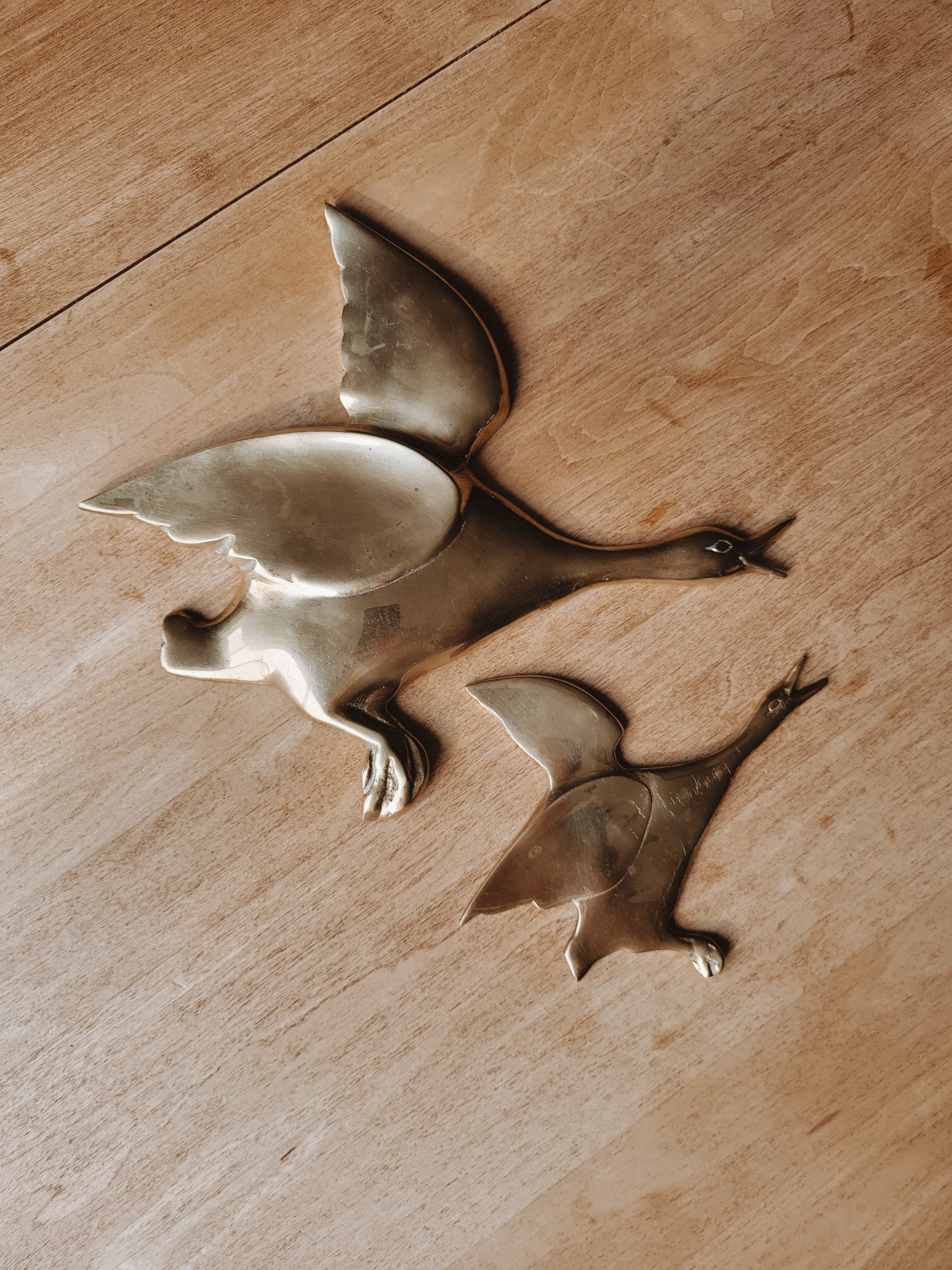 Pair of Brass Geese Wall Plaques — view 2