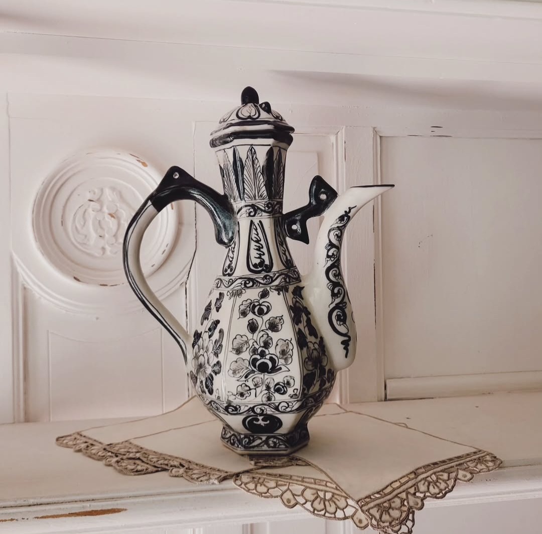 Vintage Blue Floral Ceramic Coffee Pot