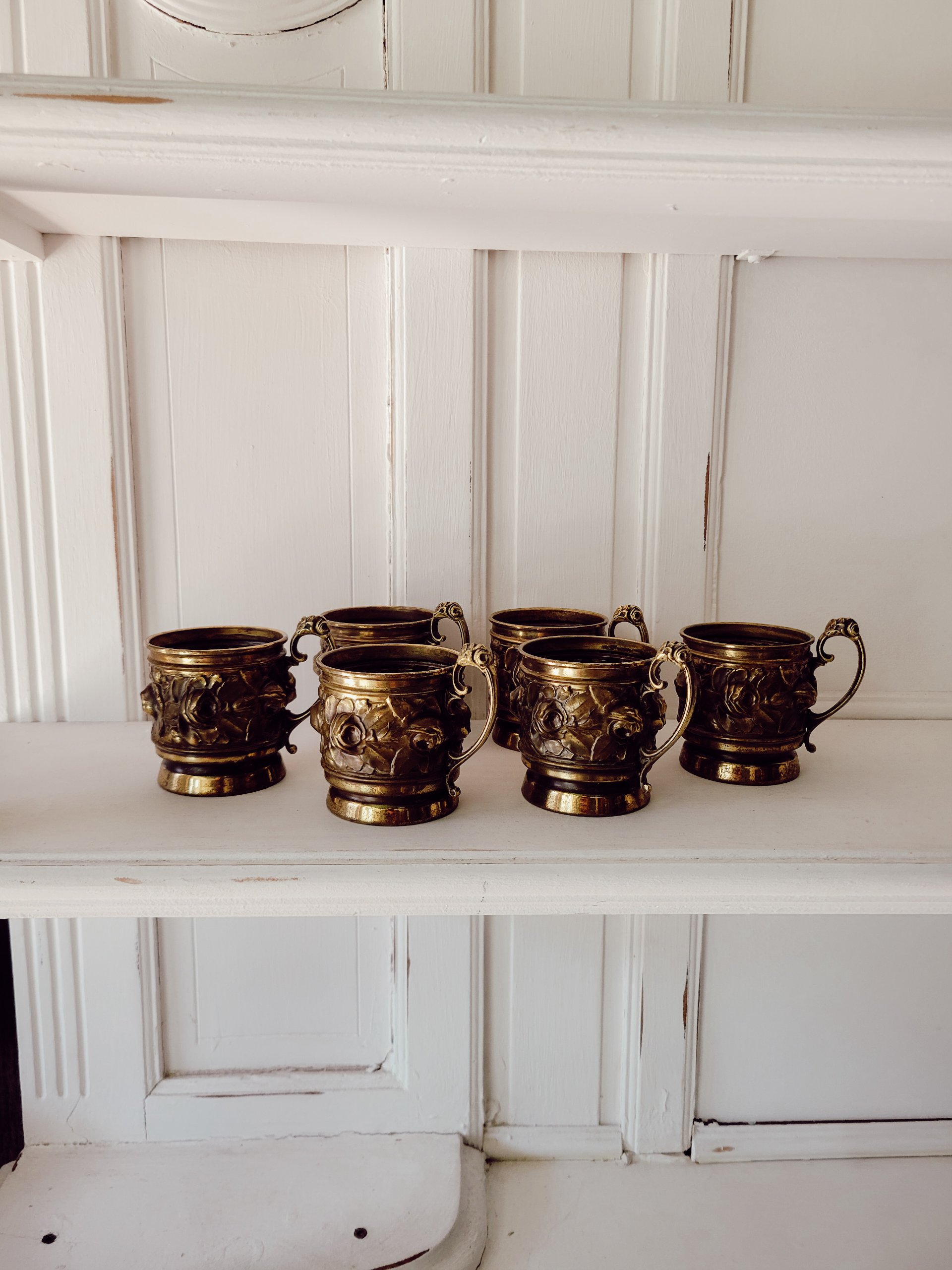 Brass Repoussé Cup Holders; set of 6 — view 2