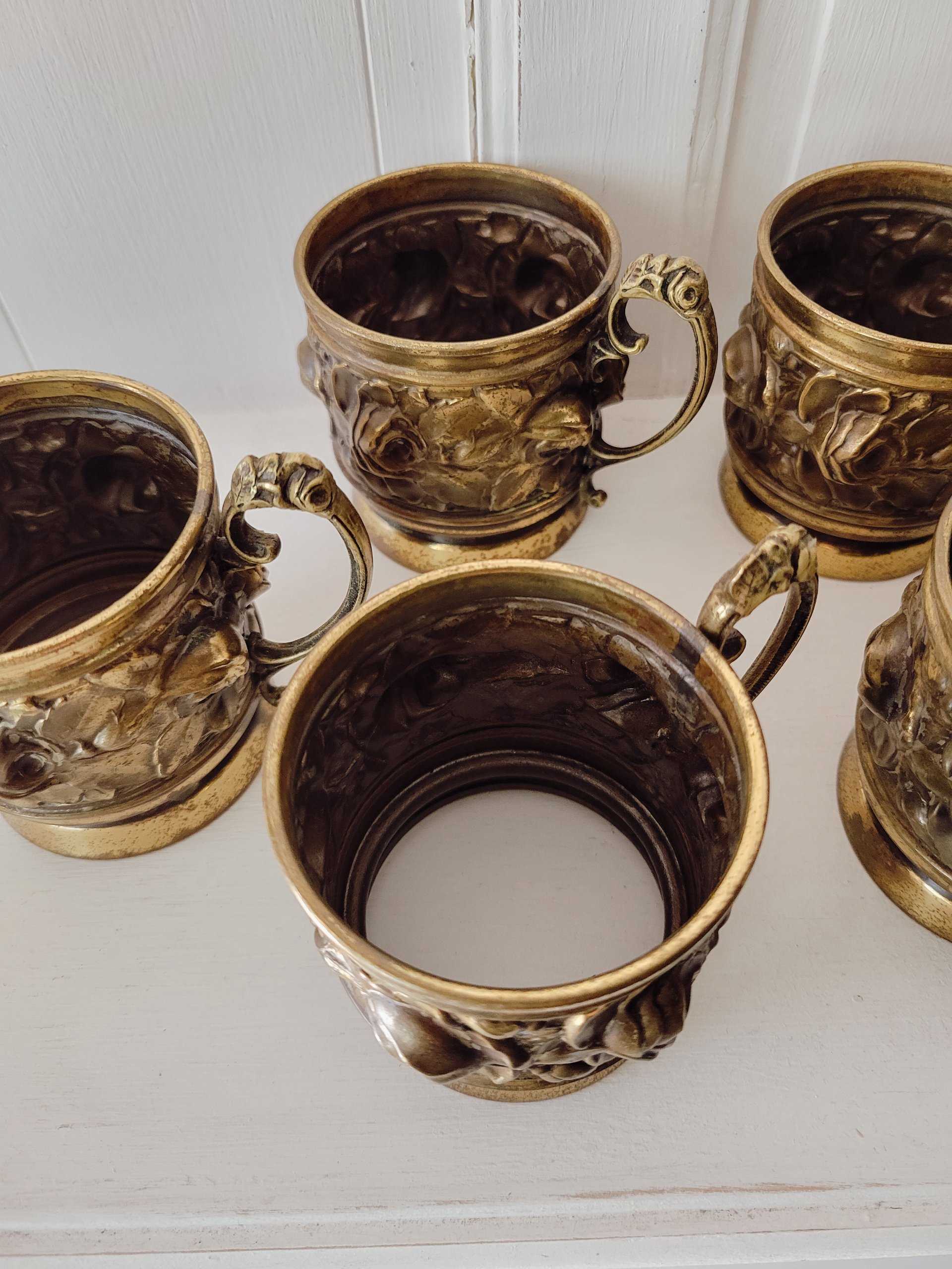 Brass Repoussé Cup Holders; set of 6 — view 3