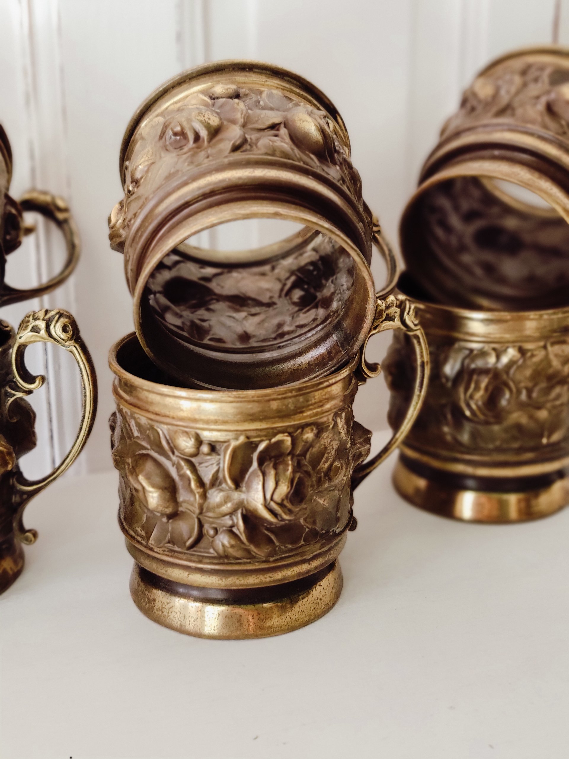 Brass Repoussé Cup Holders; set of 6 — view 4