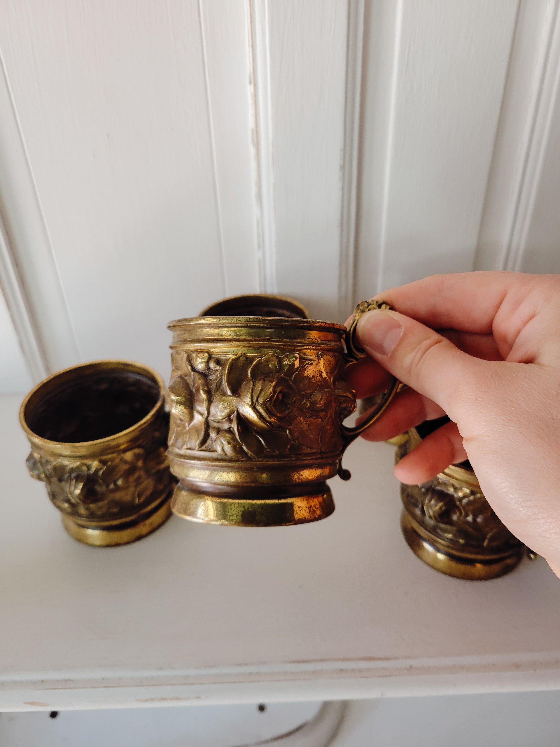 Brass Repoussé Cup Holders; set of 6 — view 5