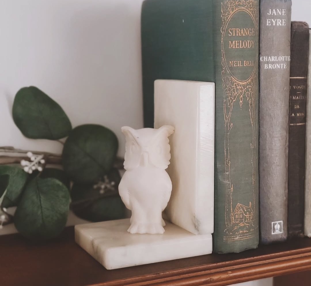 Hand-Carved Italian Alabaster Owl Bookends