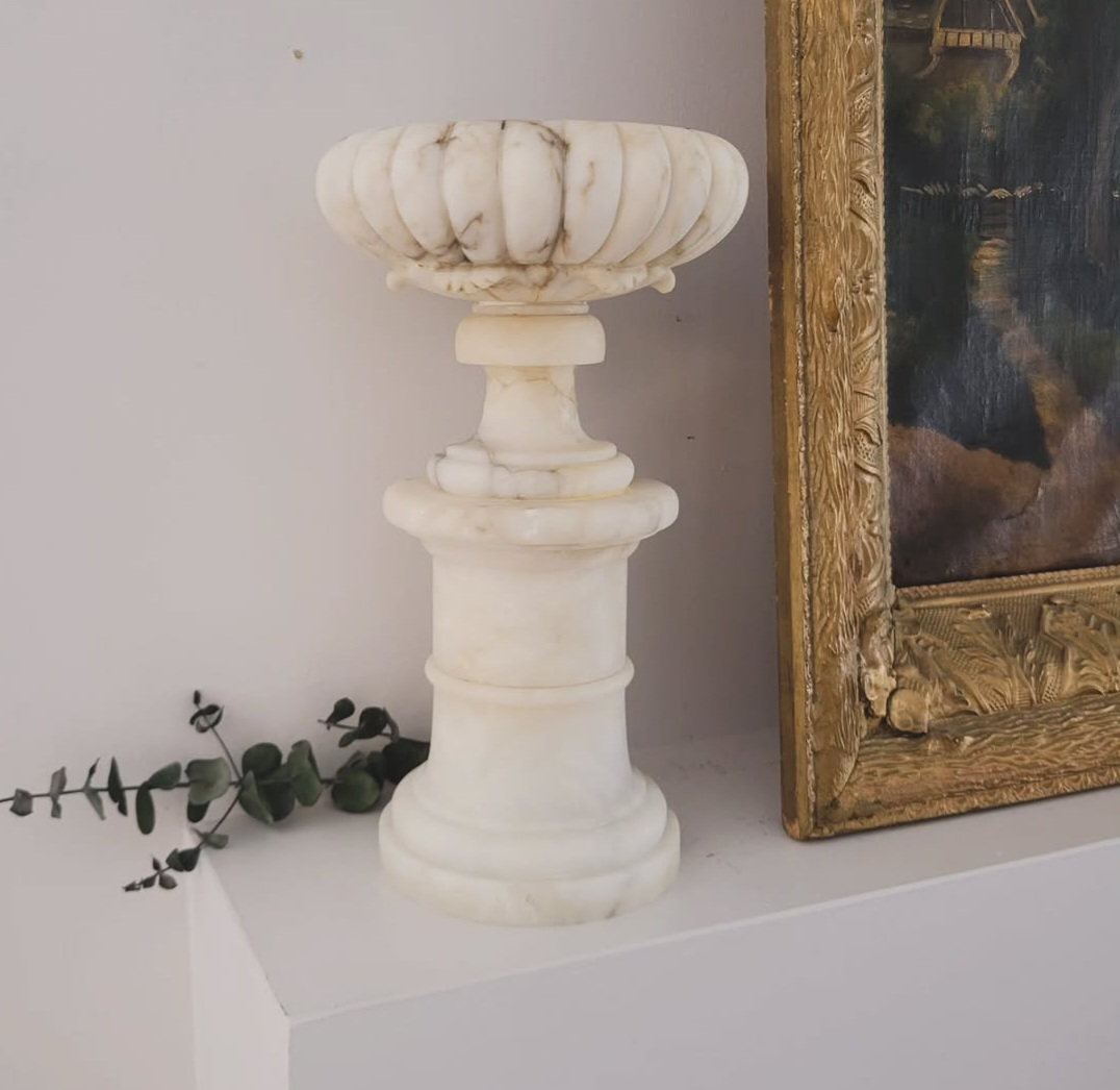 Carved Alabaster Scalloped Pedestal