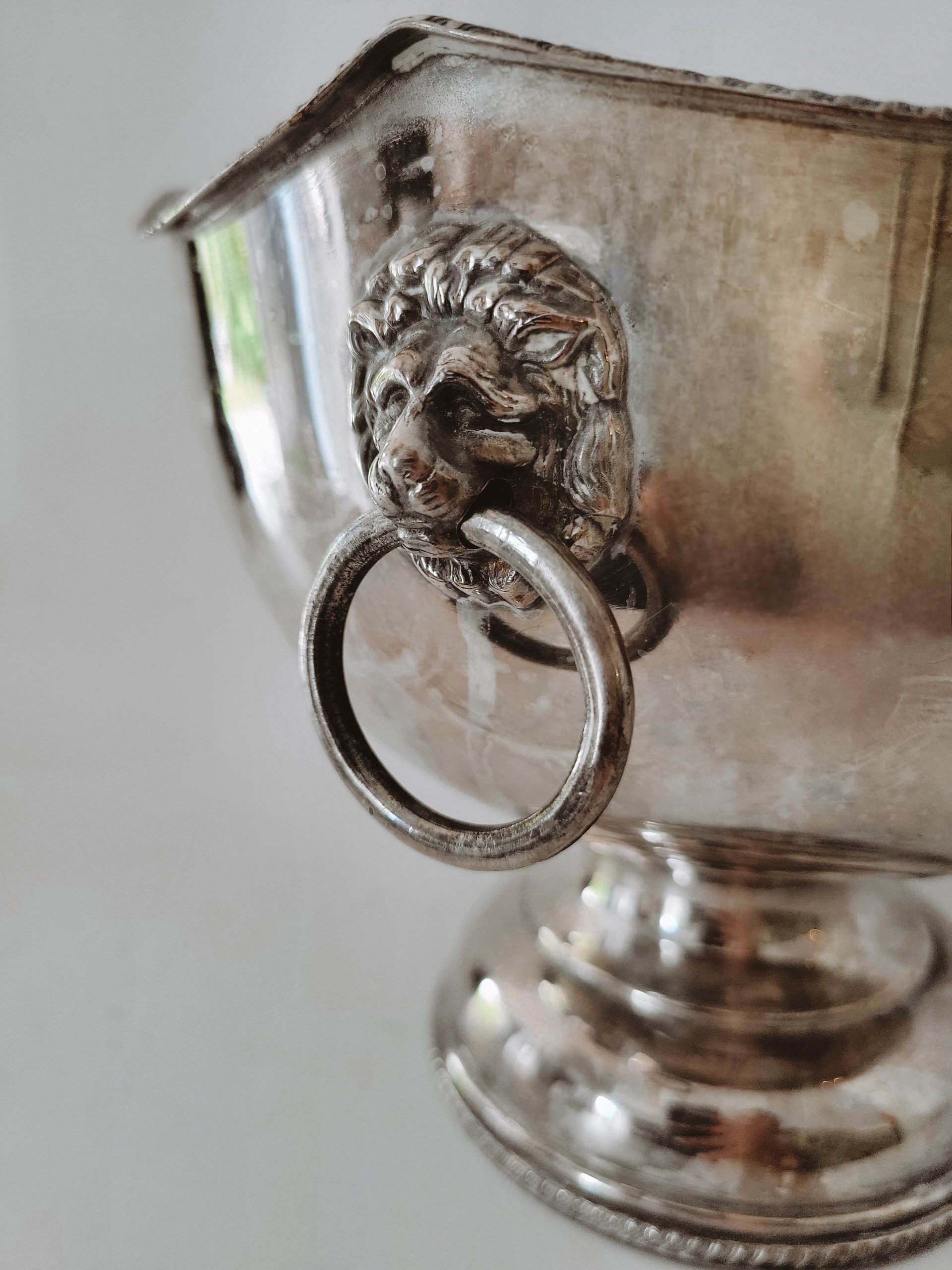 Vintage Lion Head Bowl on Pedestal — view 2