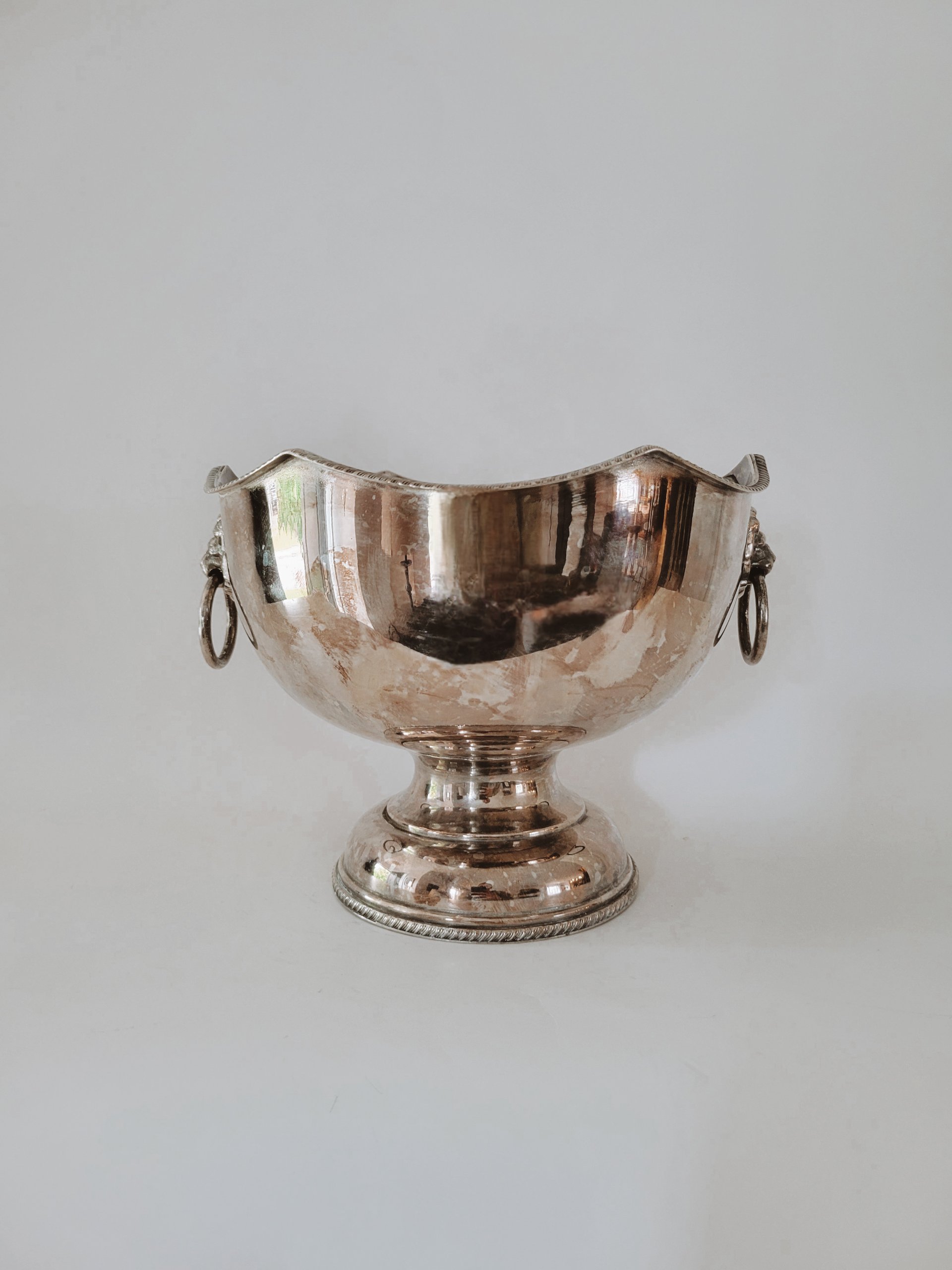 Vintage Lion Head Bowl on Pedestal — view 4