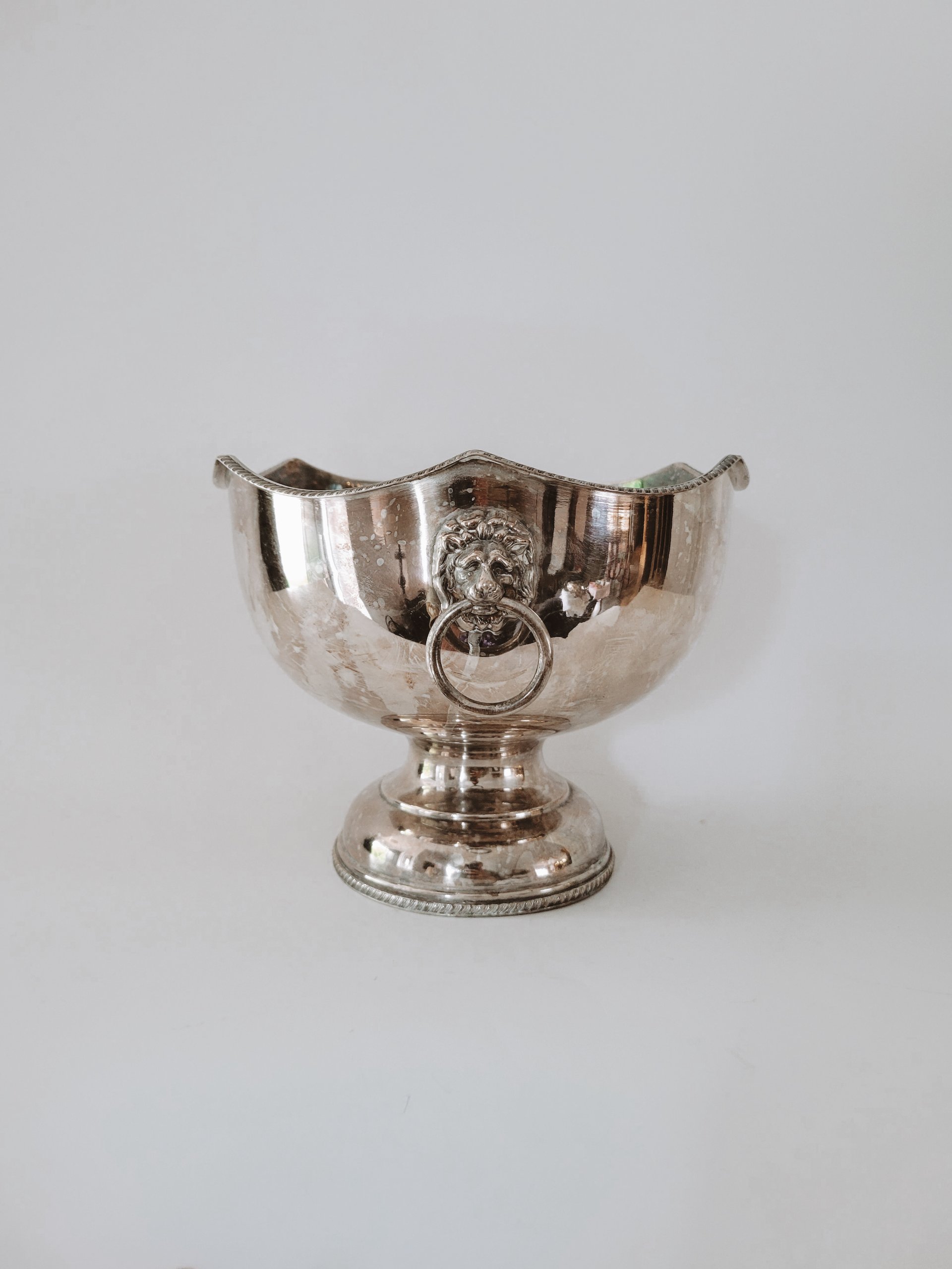 Vintage Lion Head Bowl on Pedestal