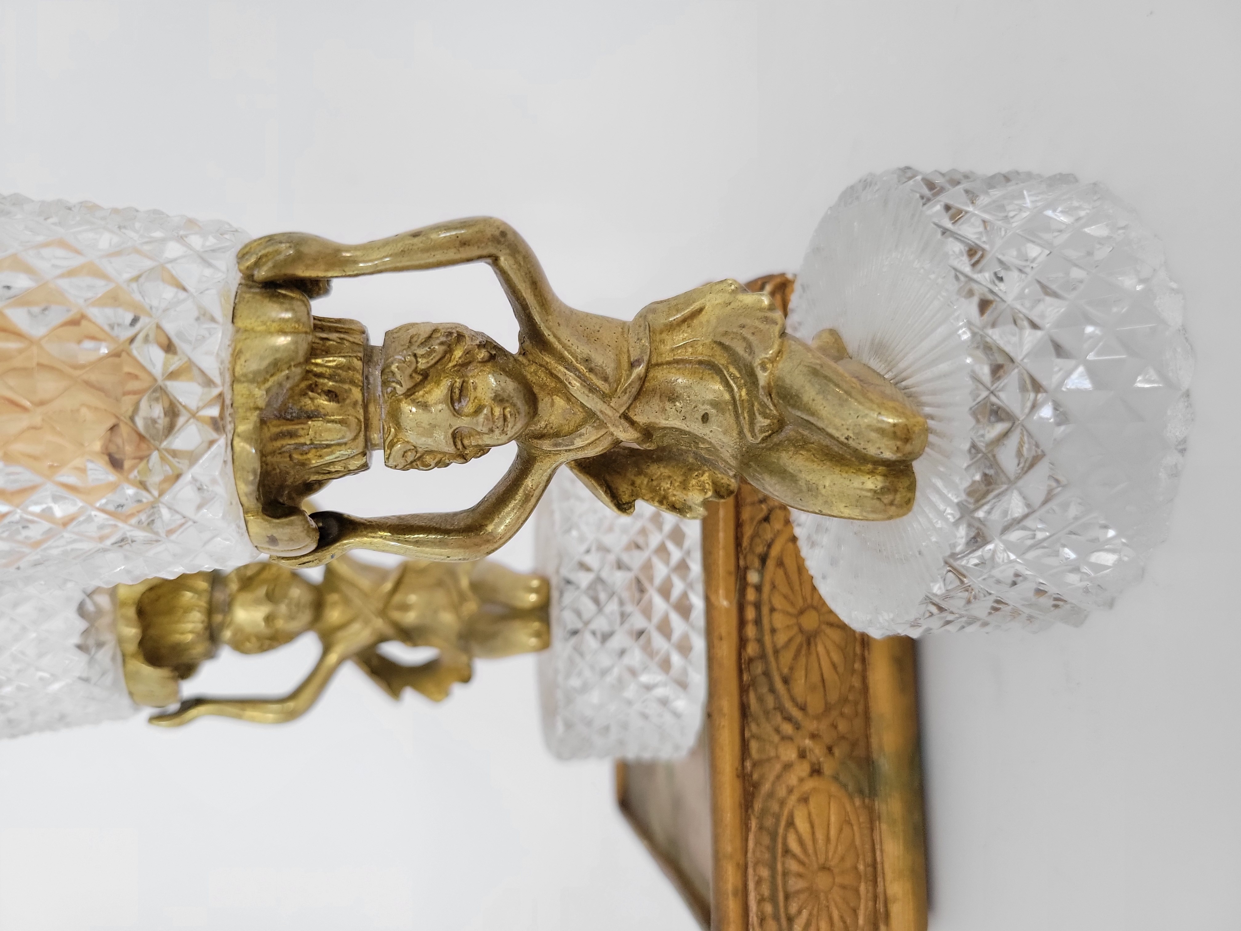 Brass & Crystal Lighter & Match Holder Set — view 3