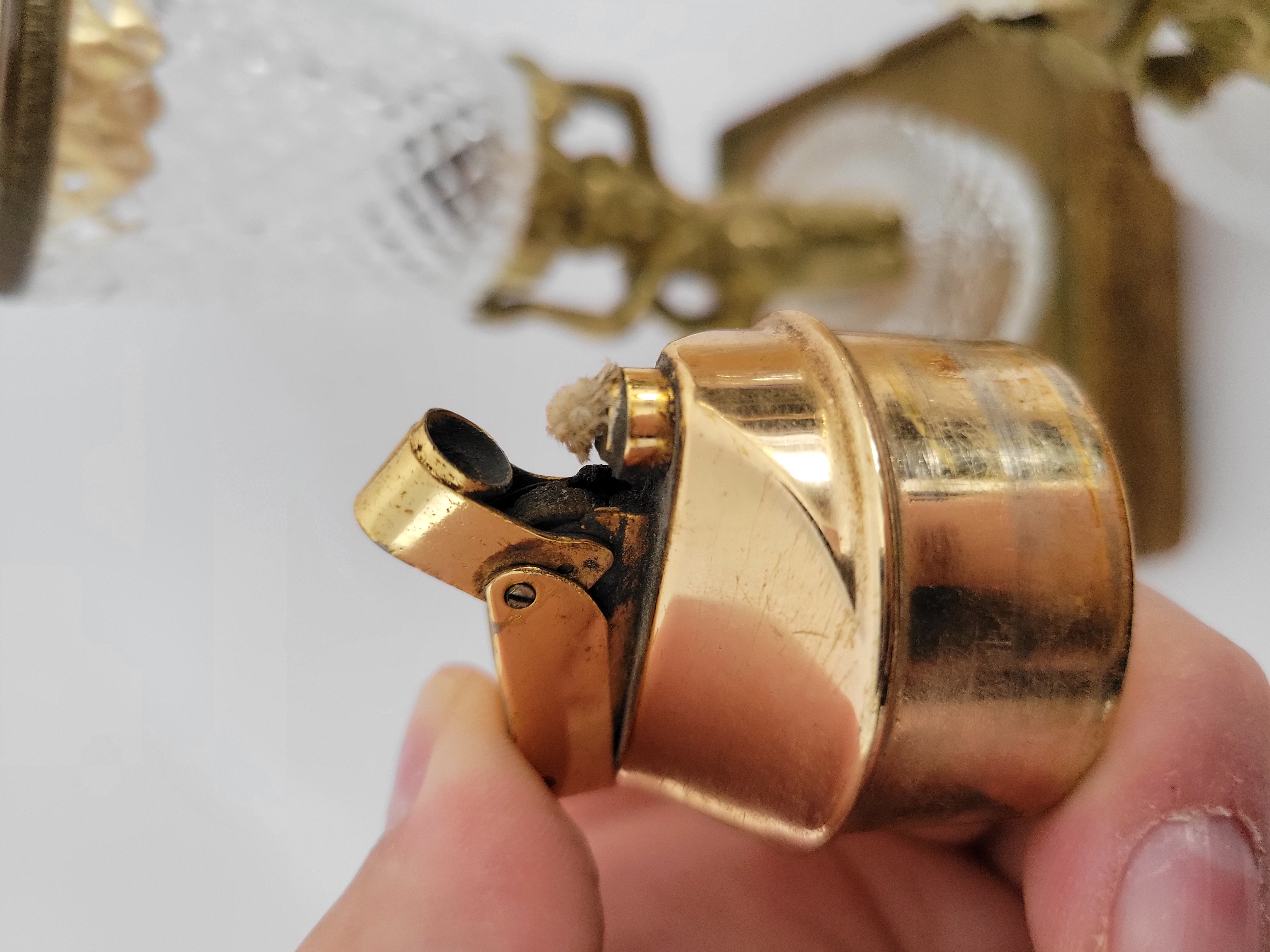 Brass & Crystal Lighter & Match Holder Set — view 4