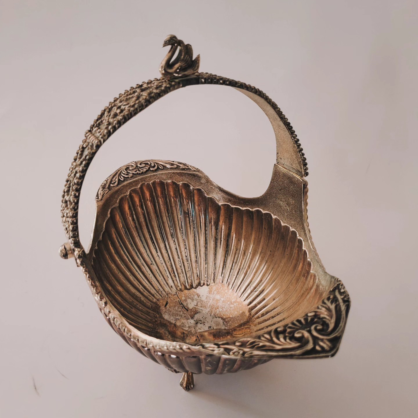 Vintage Silver-Plated Footed Basket — view 3