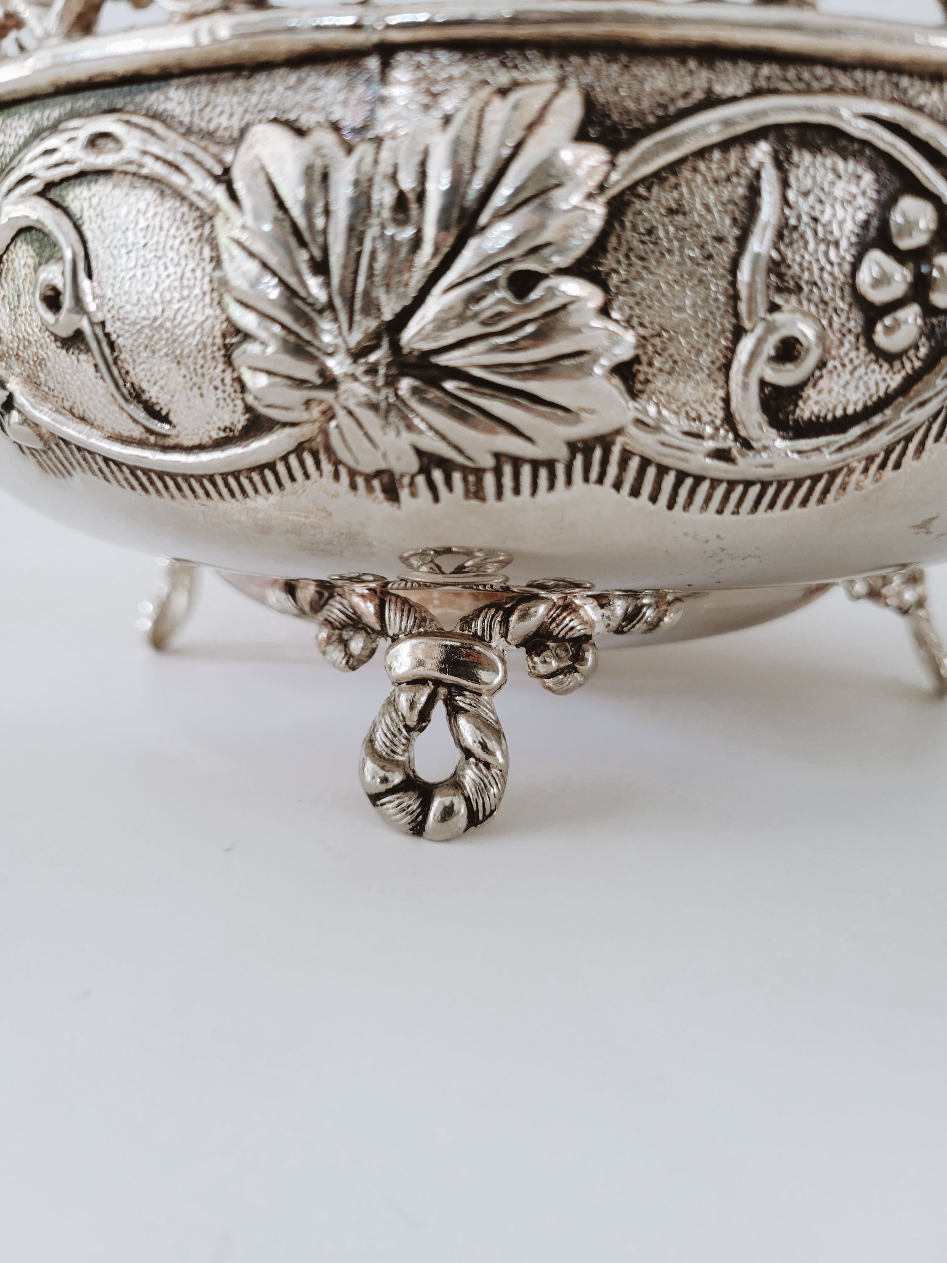 Ornate Vintage Silver-plate Footed Bowl — view 2