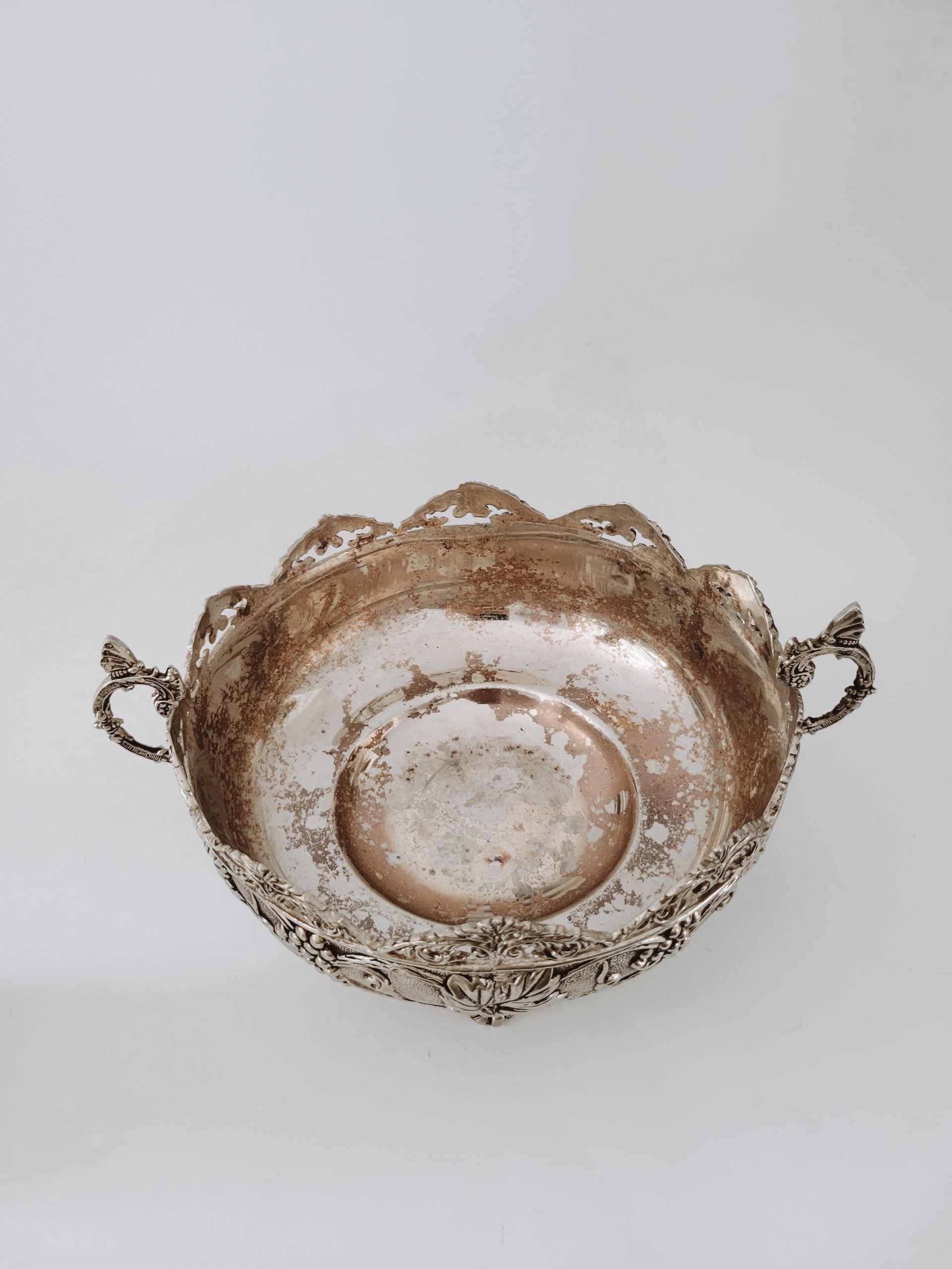 Ornate Vintage Silver-plate Footed Bowl — view 4