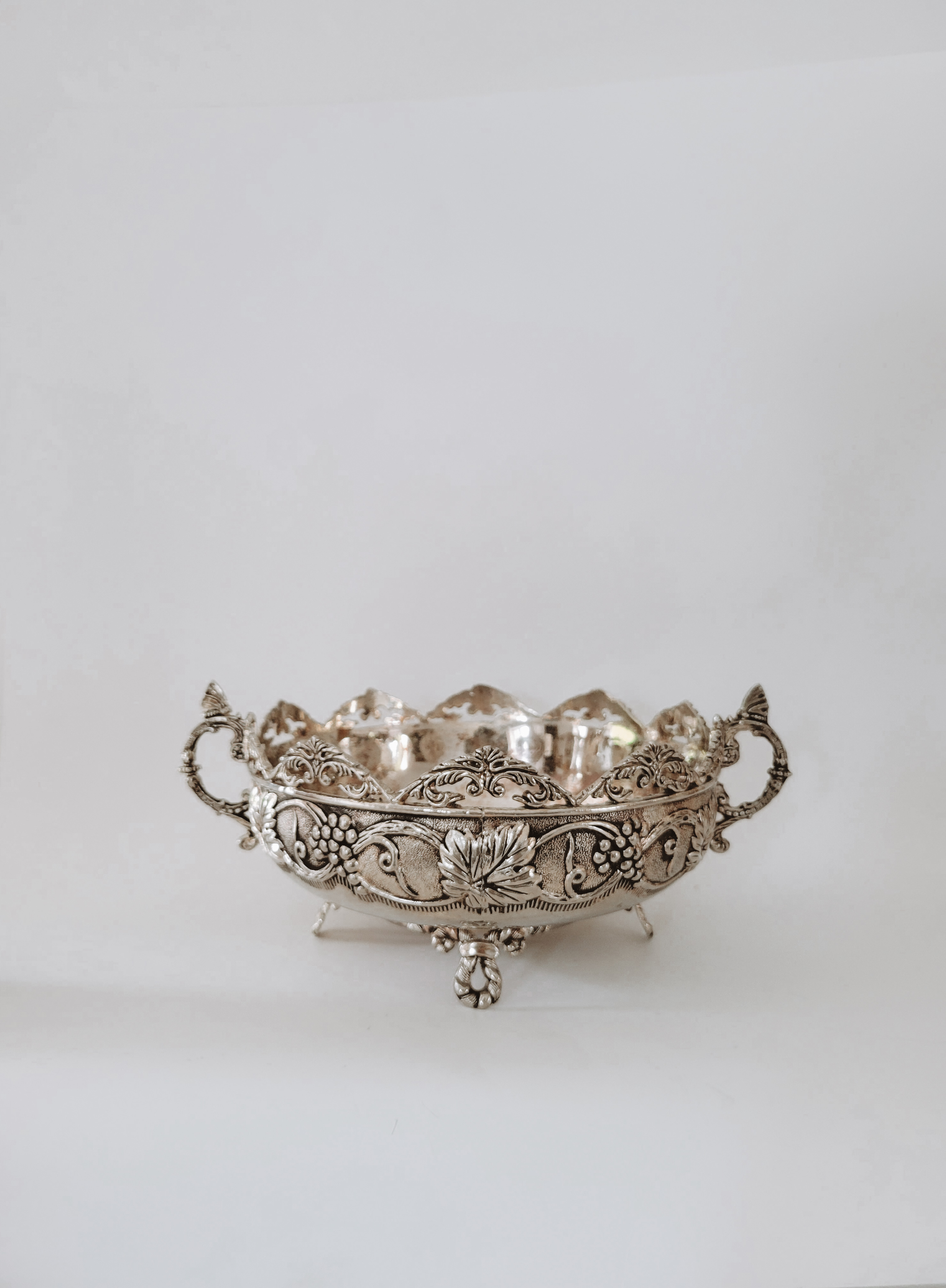 Ornate Vintage Silver-plate Footed Bowl