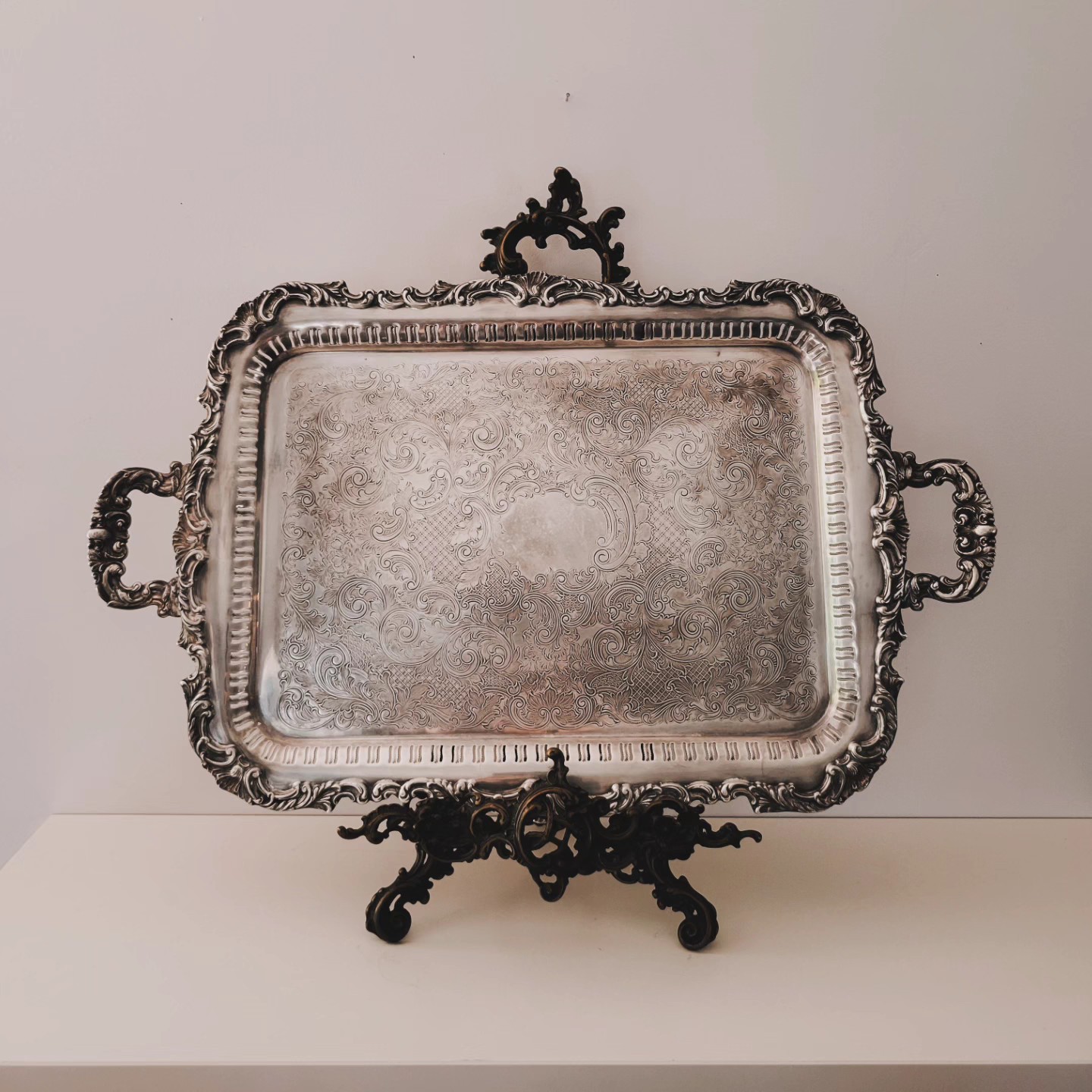 Large Ornate Silver-Plate Serving Platter