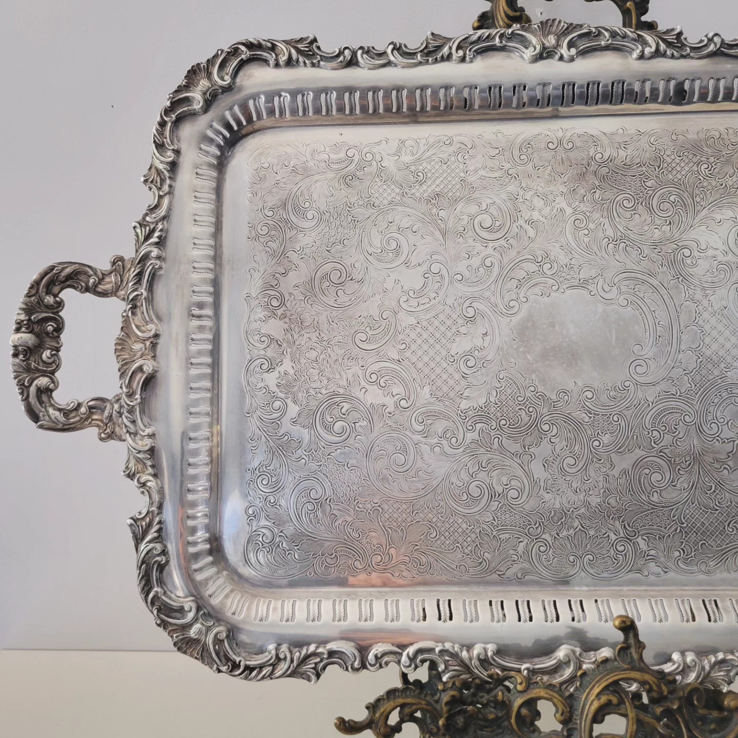 Large Ornate Silver-Plate Serving Platter — view 2