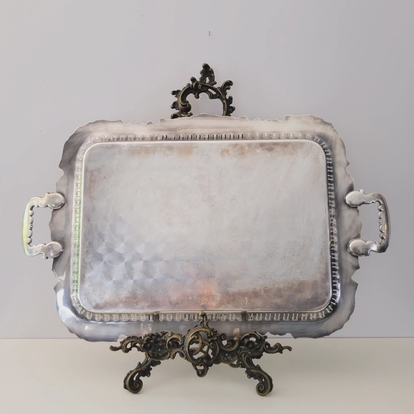 Large Ornate Silver-Plate Serving Platter — view 3