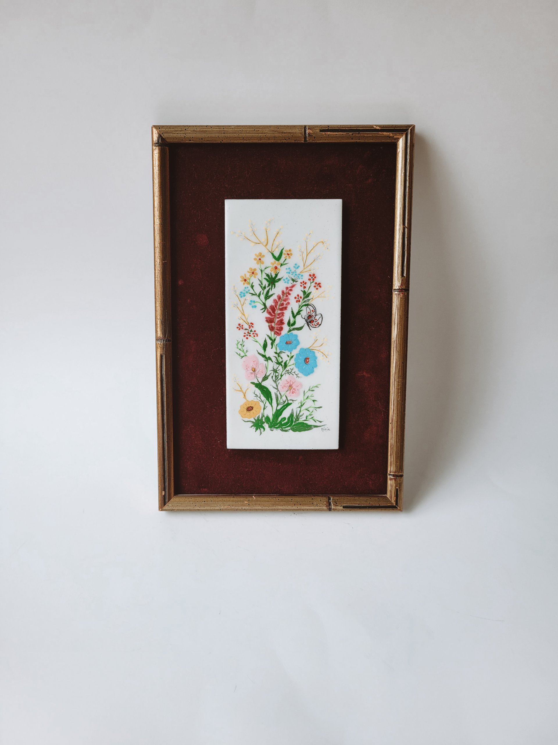 Framed Floral Artwork on Tile