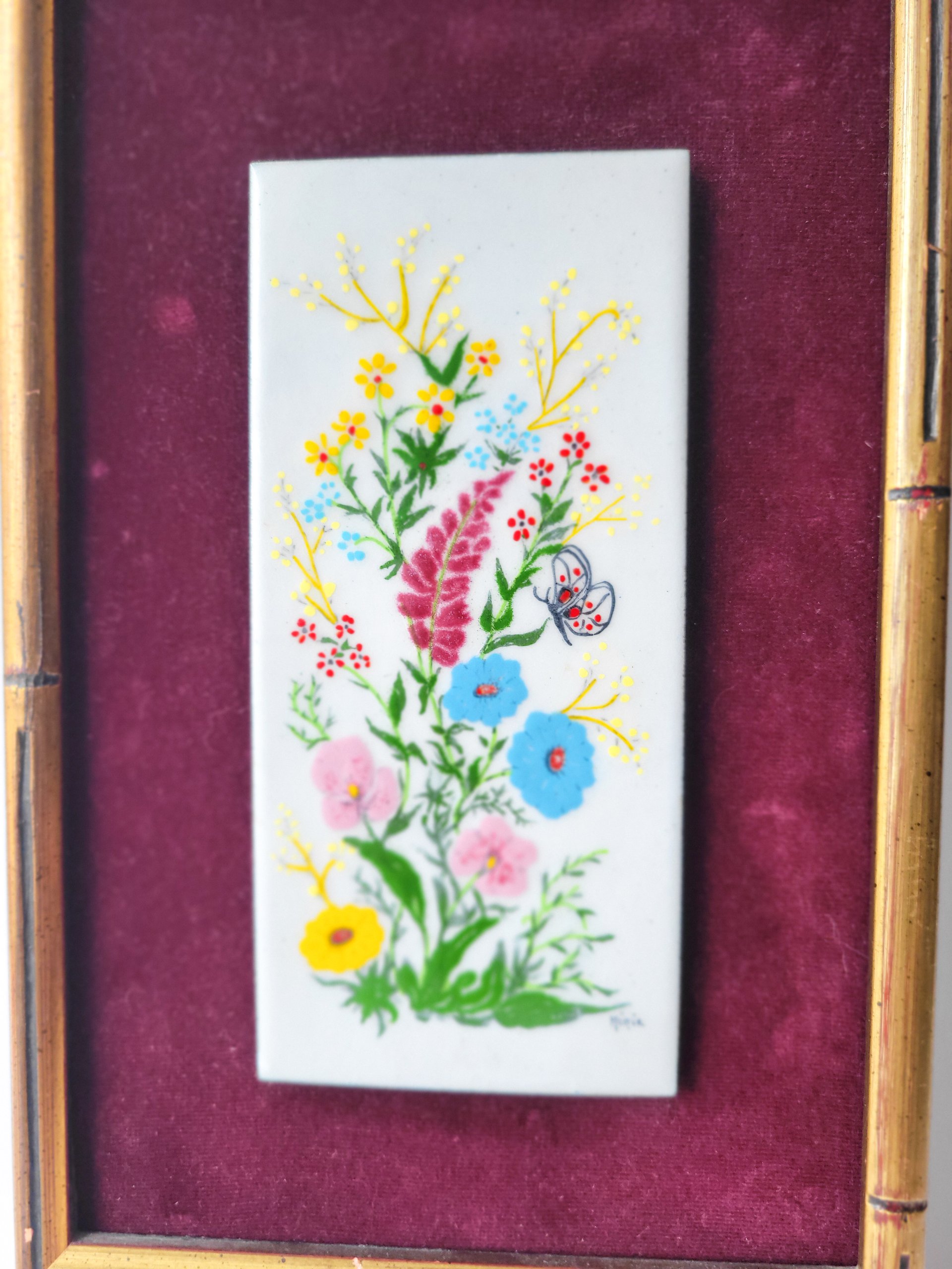 Framed Floral Artwork on Tile — view 4