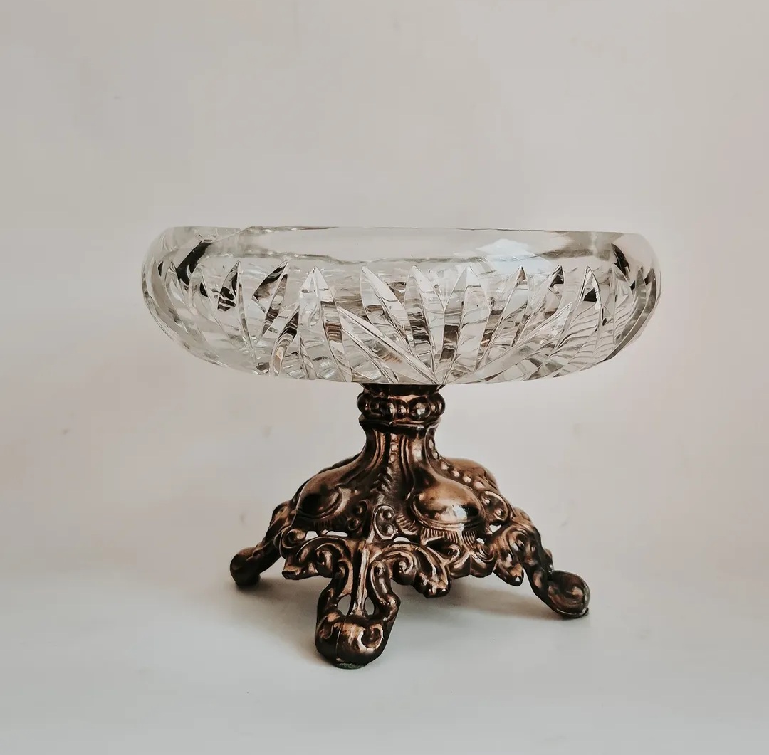 Crystal  & Brass Pedestal Dish