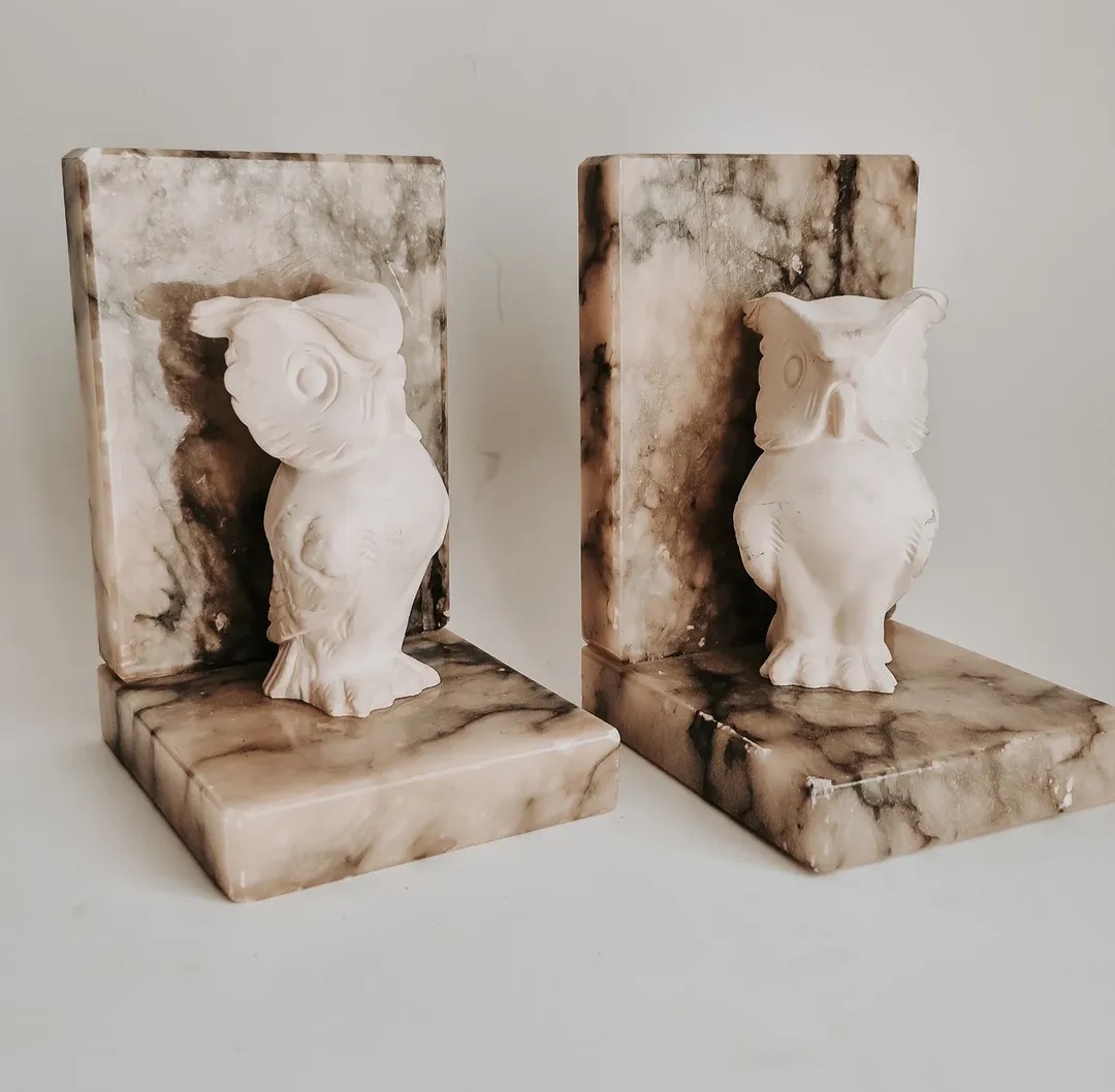 Italian Alabaster Owl Bookends
