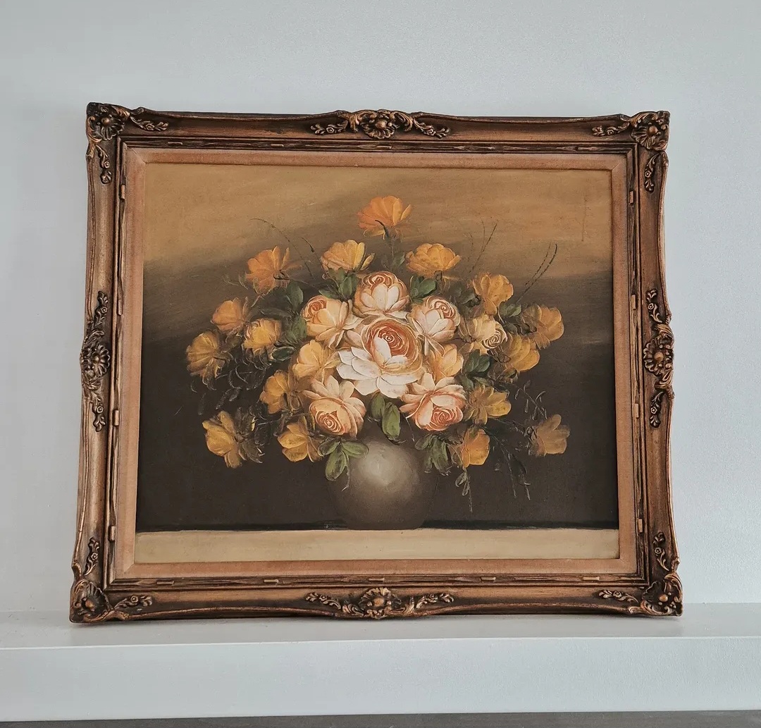 Large Framed Floral Oil on Canvas