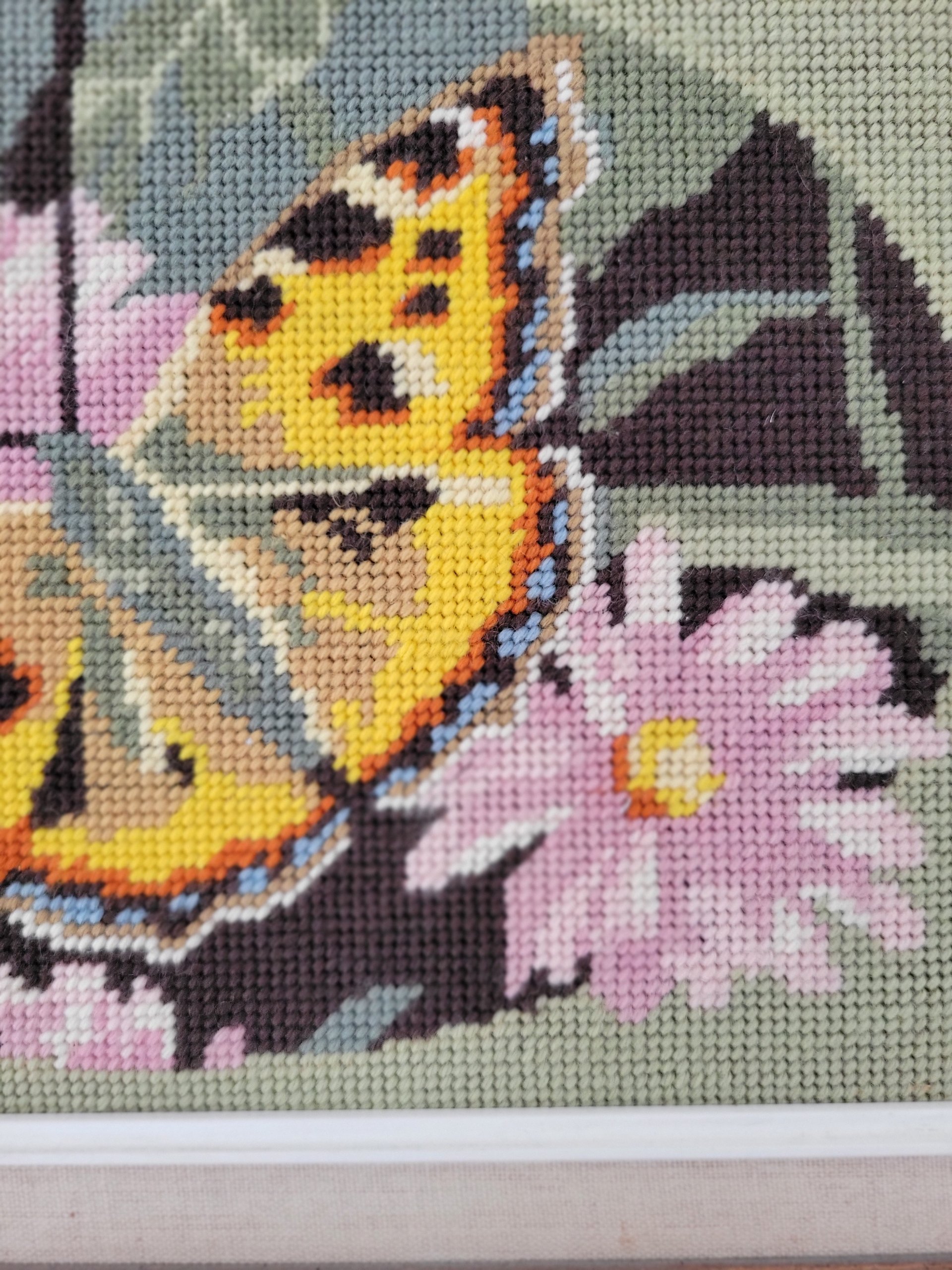 Vintage French Textile Butterfly Tapestry — view 4