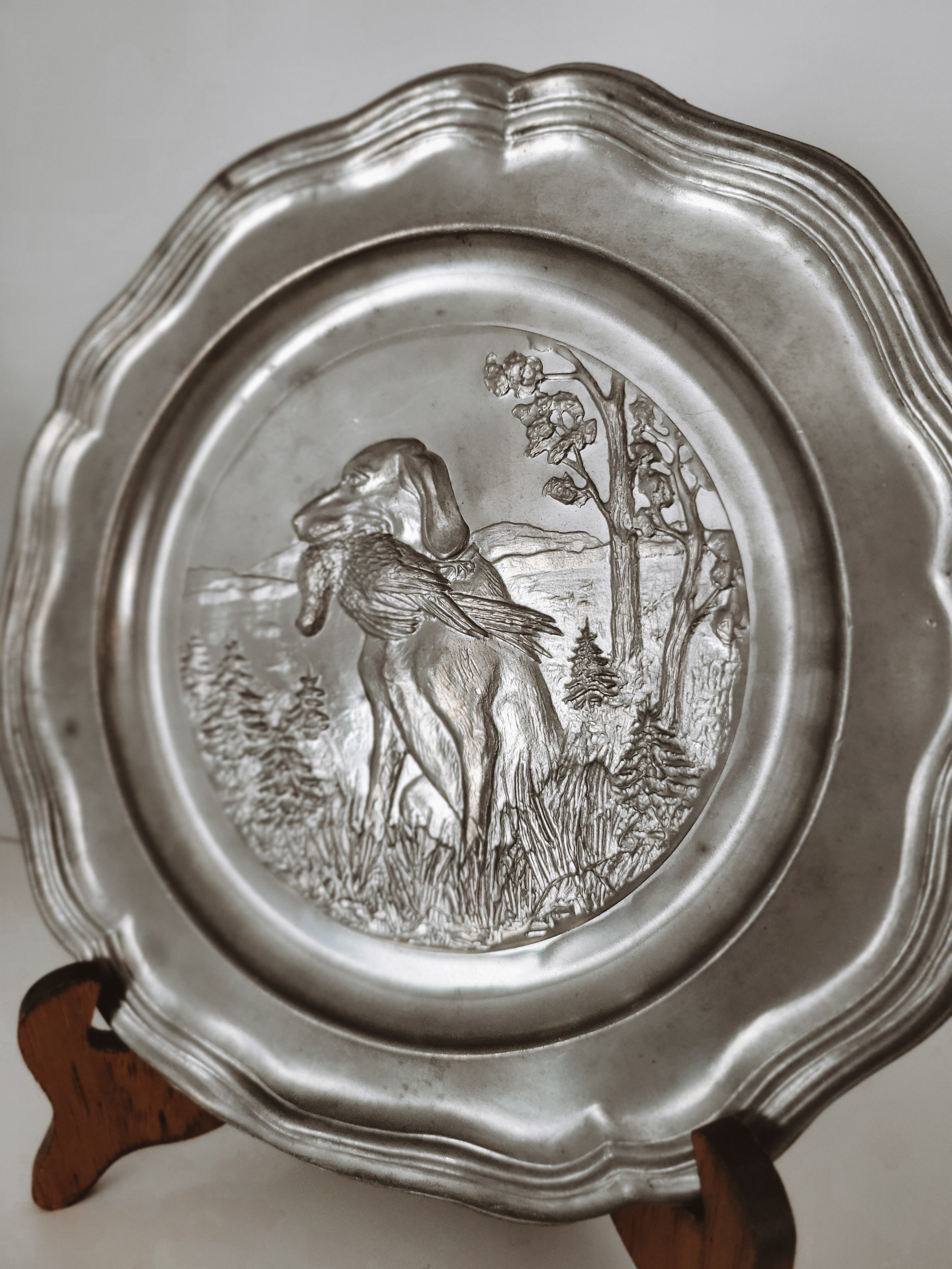 Vintage Pewter Hunting Dog Plate — view 3