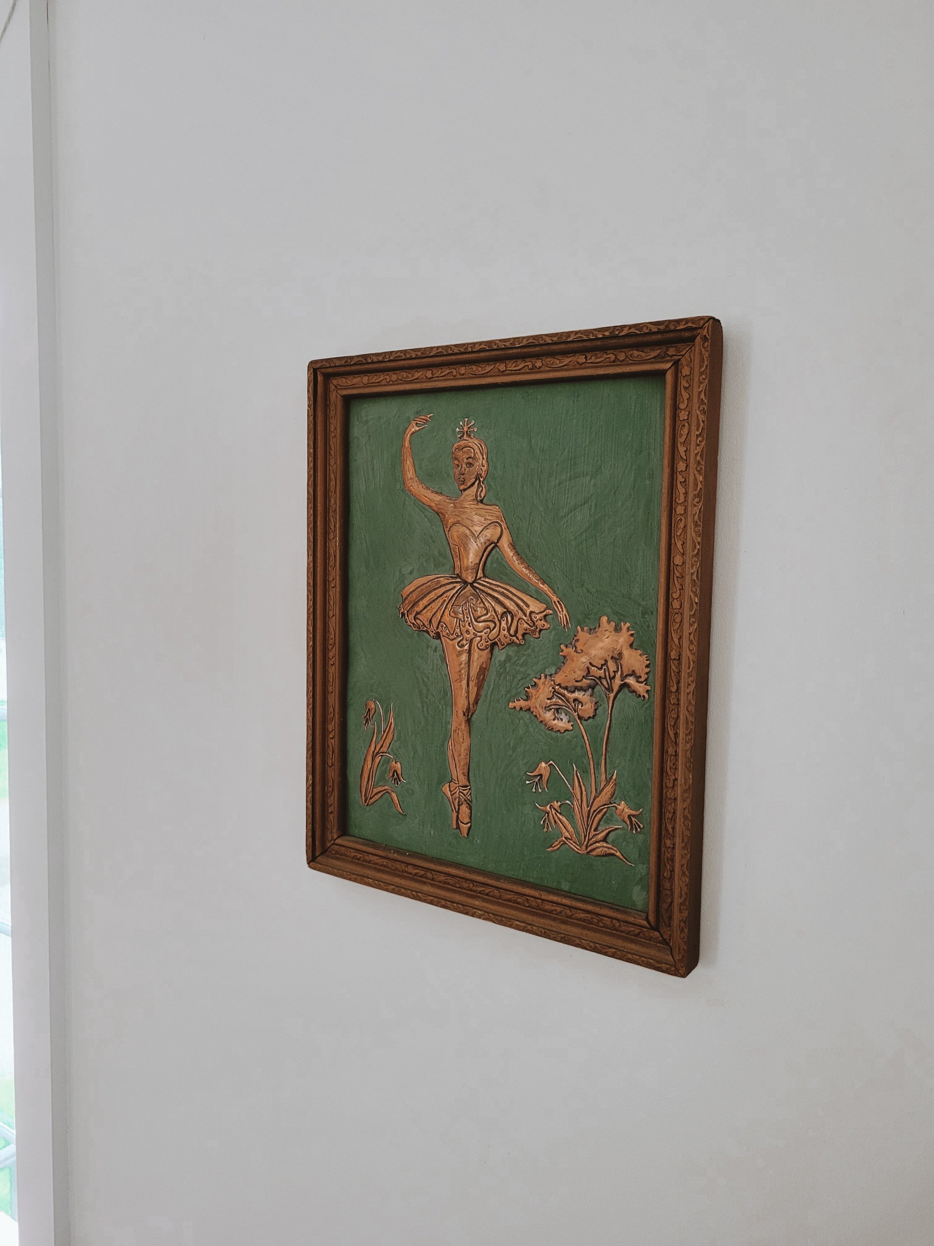 Antique Framed Copper Repousse Ballerina Artwork