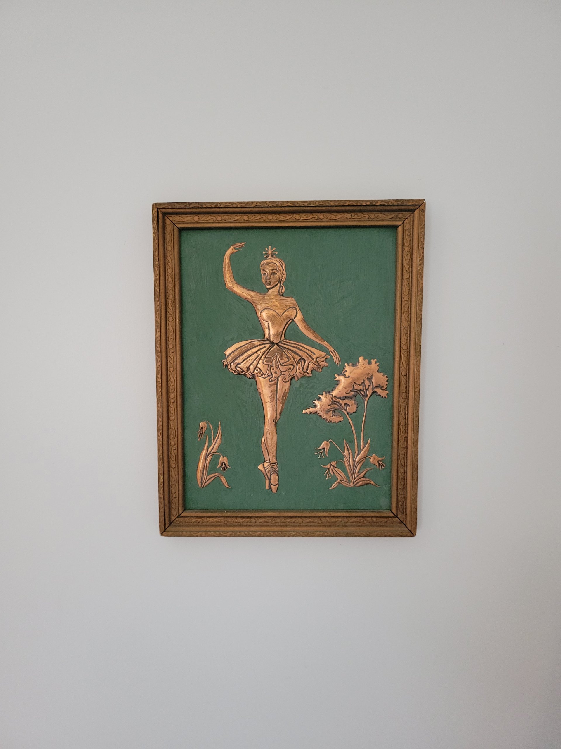 Antique Framed Copper Repousse Ballerina Artwork — view 2