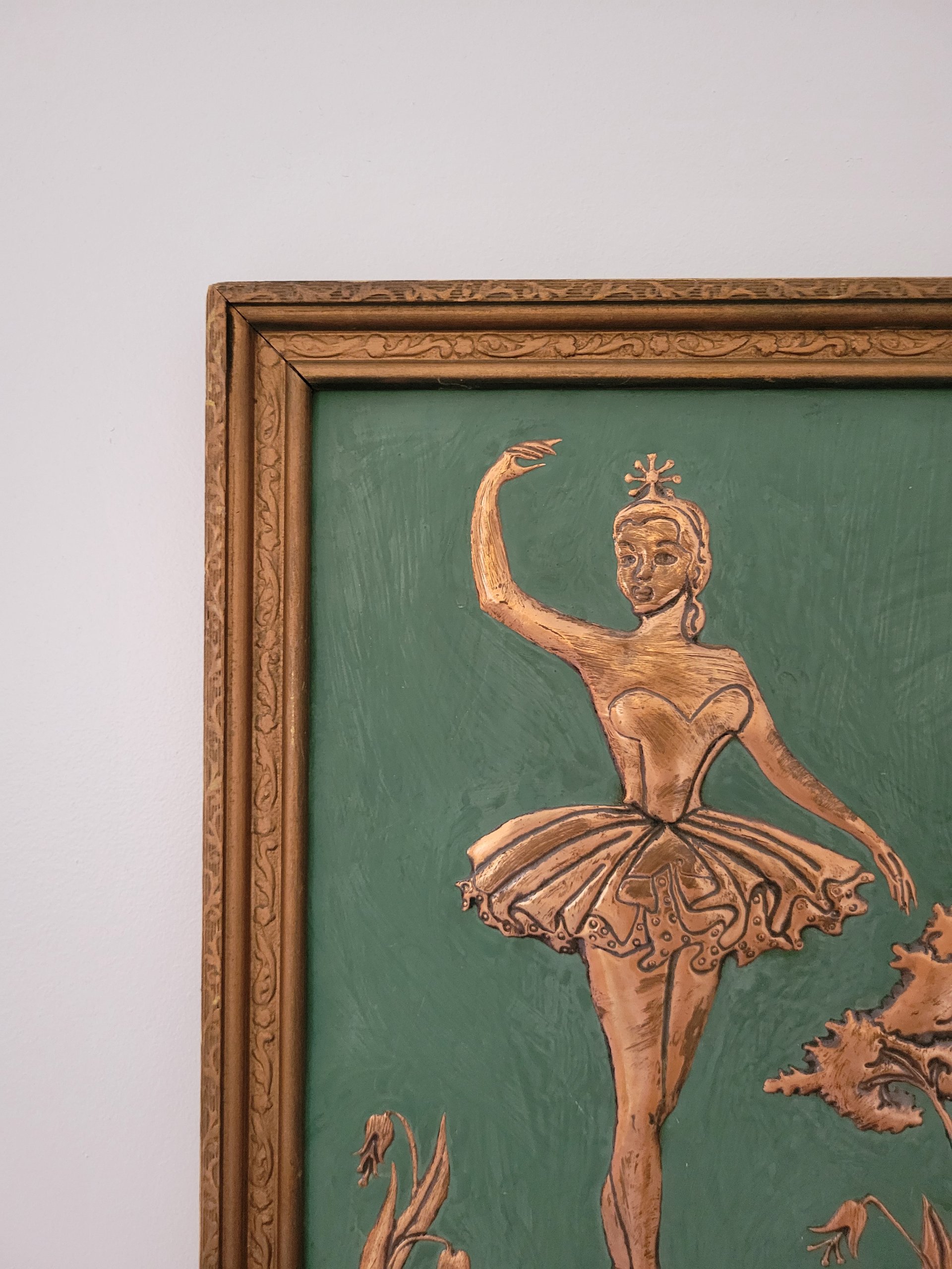 Antique Framed Copper Repousse Ballerina Artwork — view 3